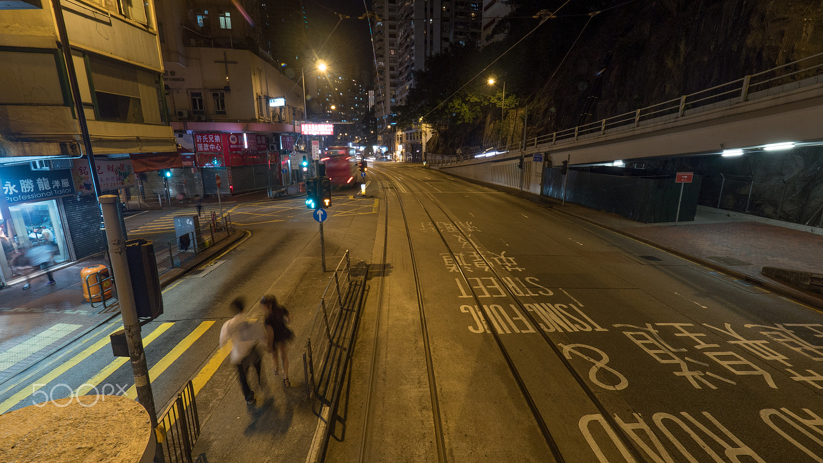 Panasonic Lumix DMC-GH4 sample photo. Night hong kong street, view from double-decker tram photography