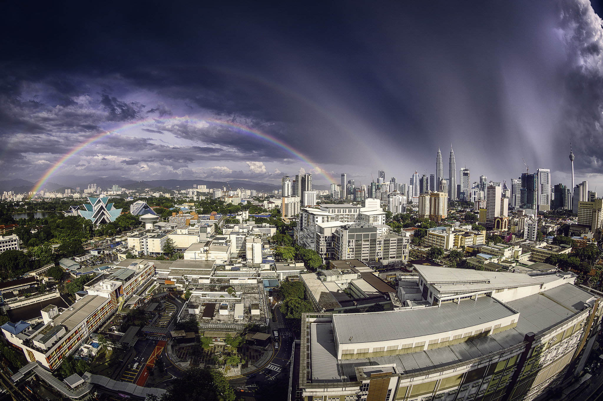 Canon EF 8-15mm F4L Fisheye USM sample photo. Rainbow over kl photography