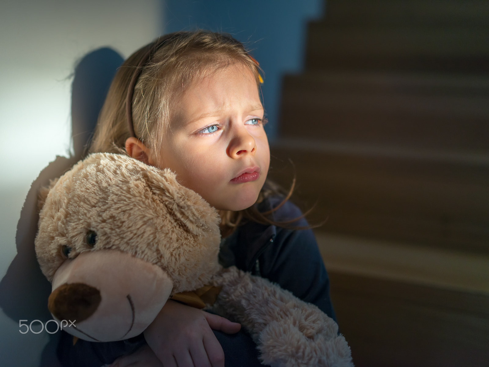 Nikon D800E sample photo. Sad little girl embracing her teddy bear - feels lonely photography