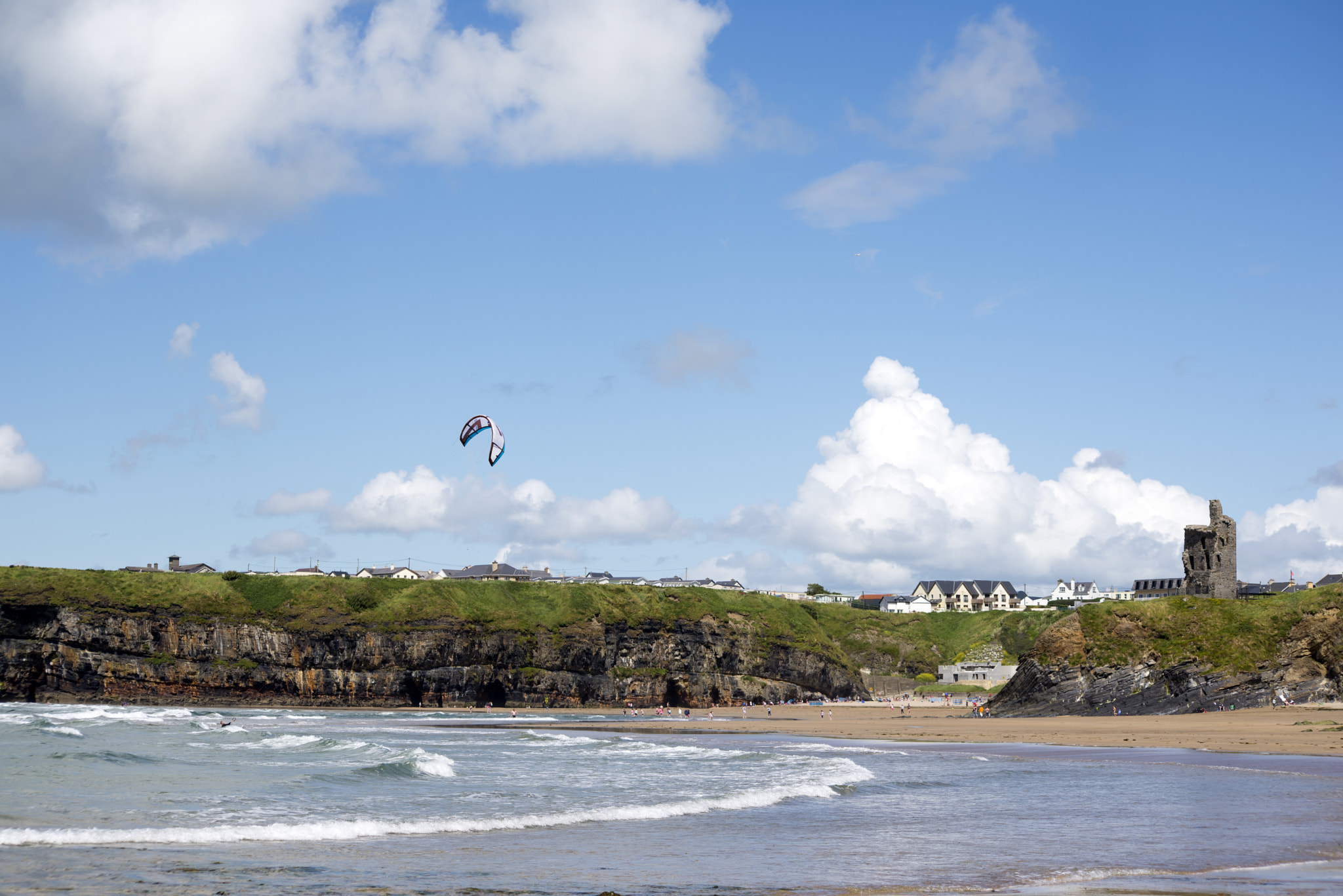 Nikon D610 sample photo. Lone kite surfer surfing at ballybunion beach photography