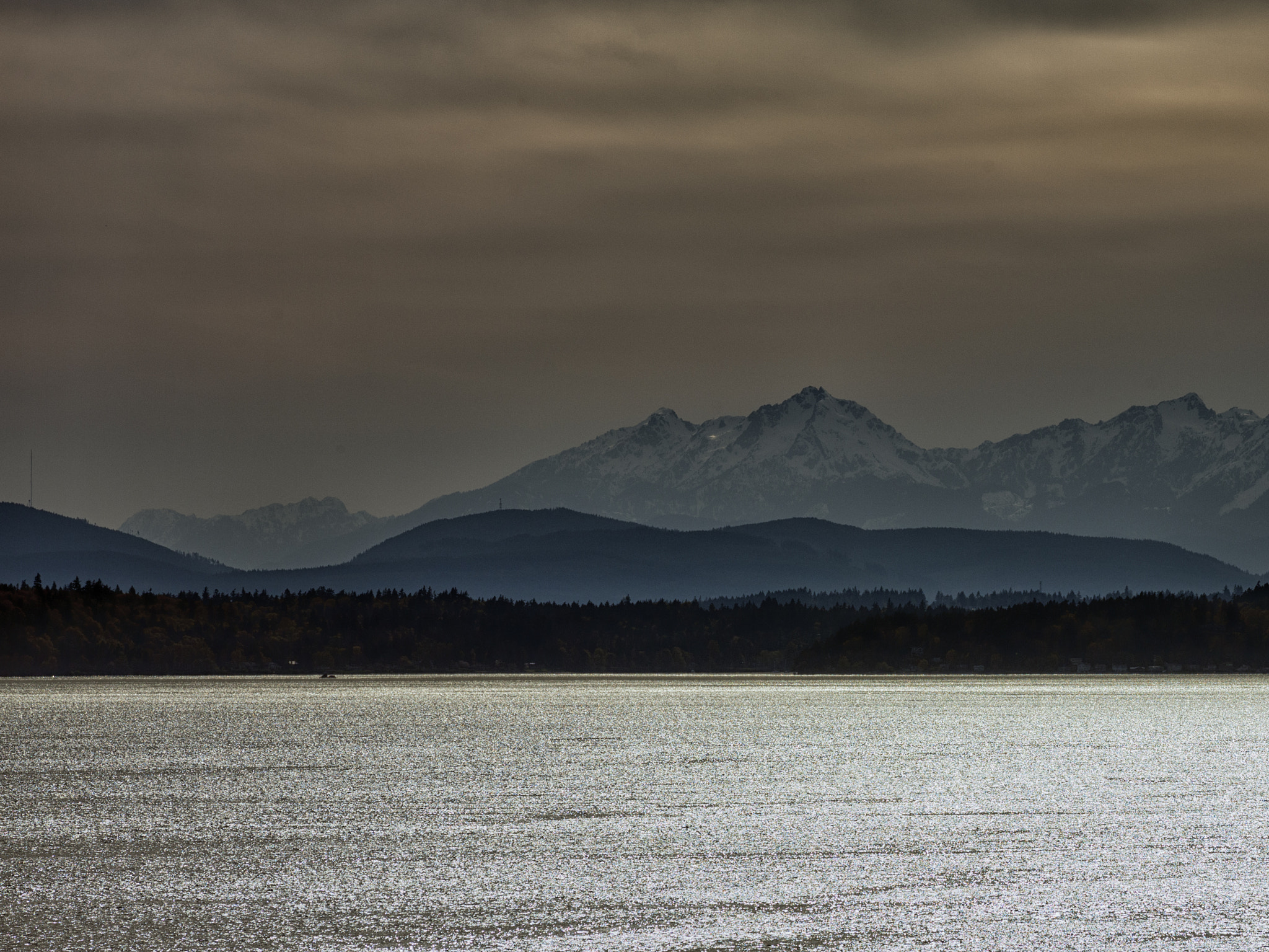 Canon EOS-1Ds Mark III sample photo. Olympic mountains at dusk photography