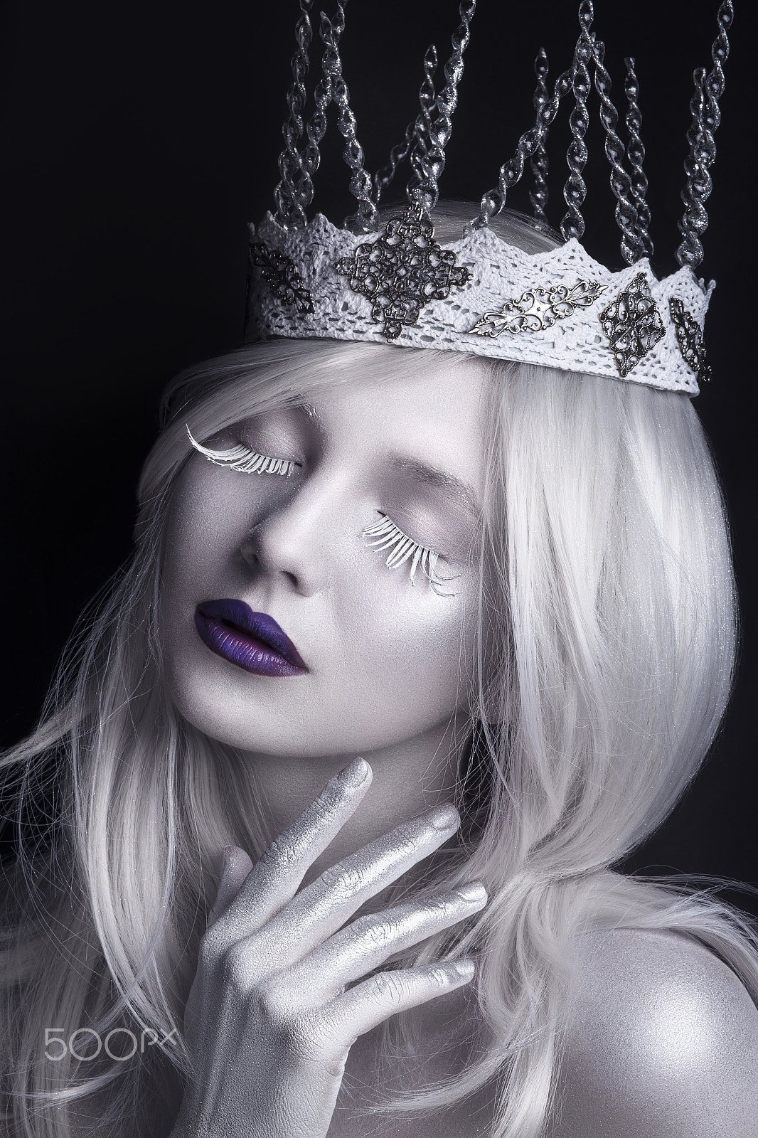 Canon EOS 6D + Canon EF 100mm F2.0 USM sample photo. Snow queen, creative closeup portrait. young woman in creative photography