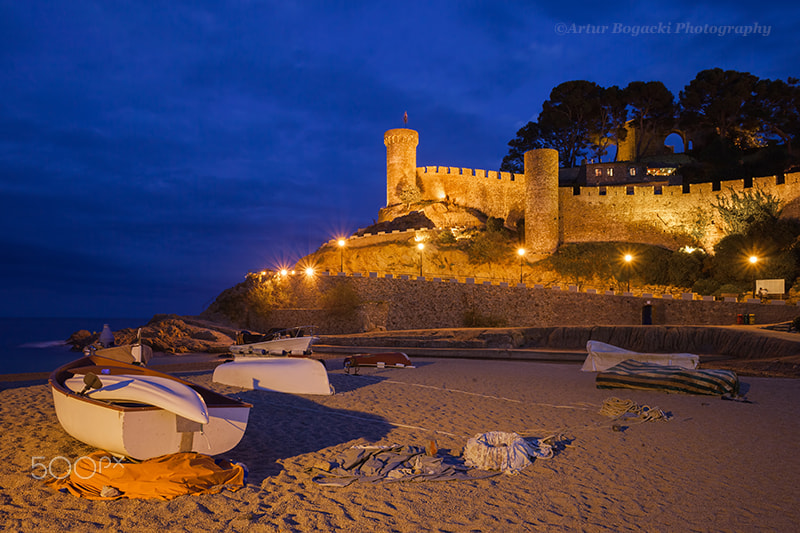 Canon EF 24mm F2.8 IS USM sample photo. Tossa de mar at night in spain photography