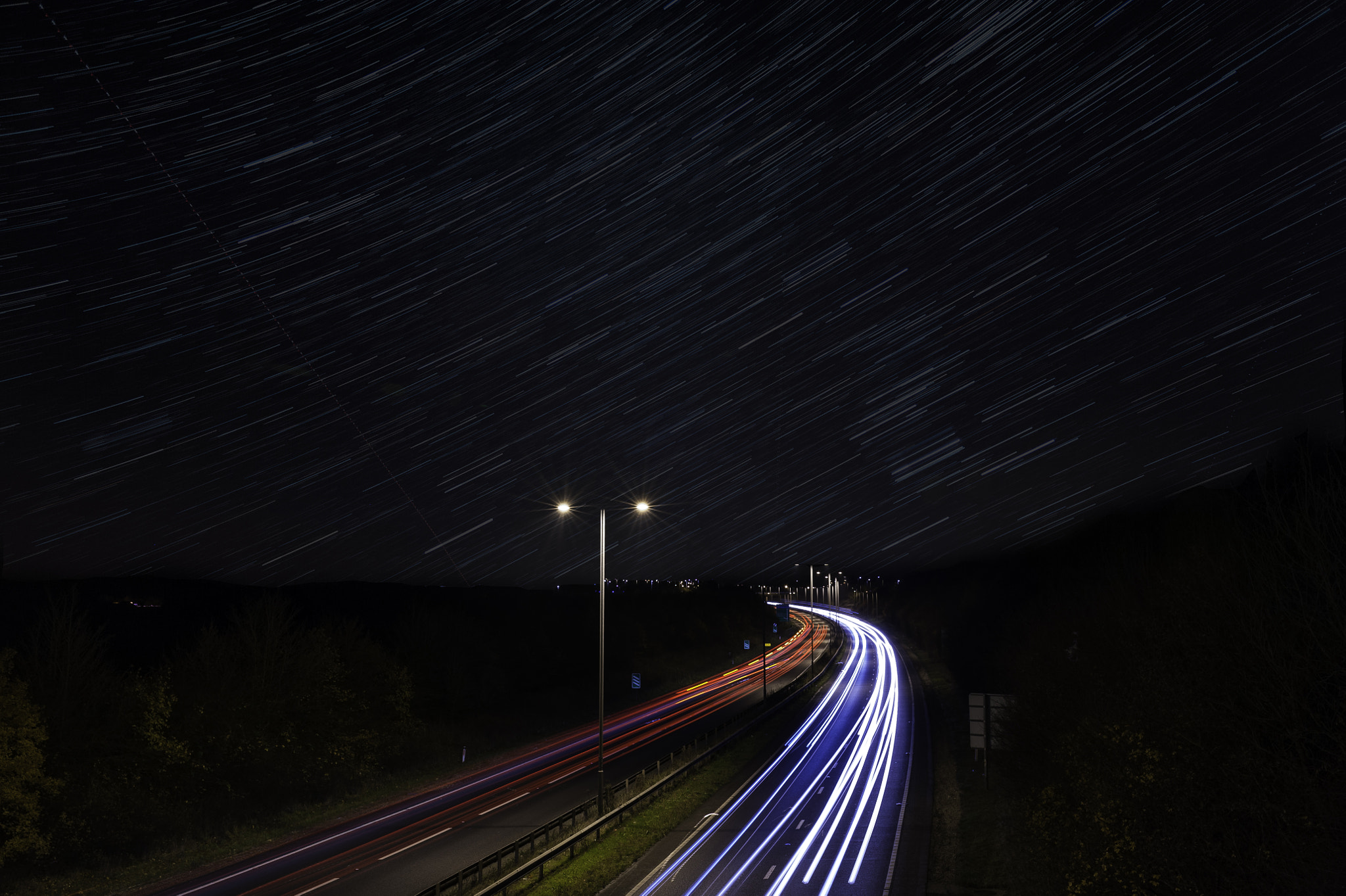 Nikon D3 sample photo. Star/motorway light trails photography