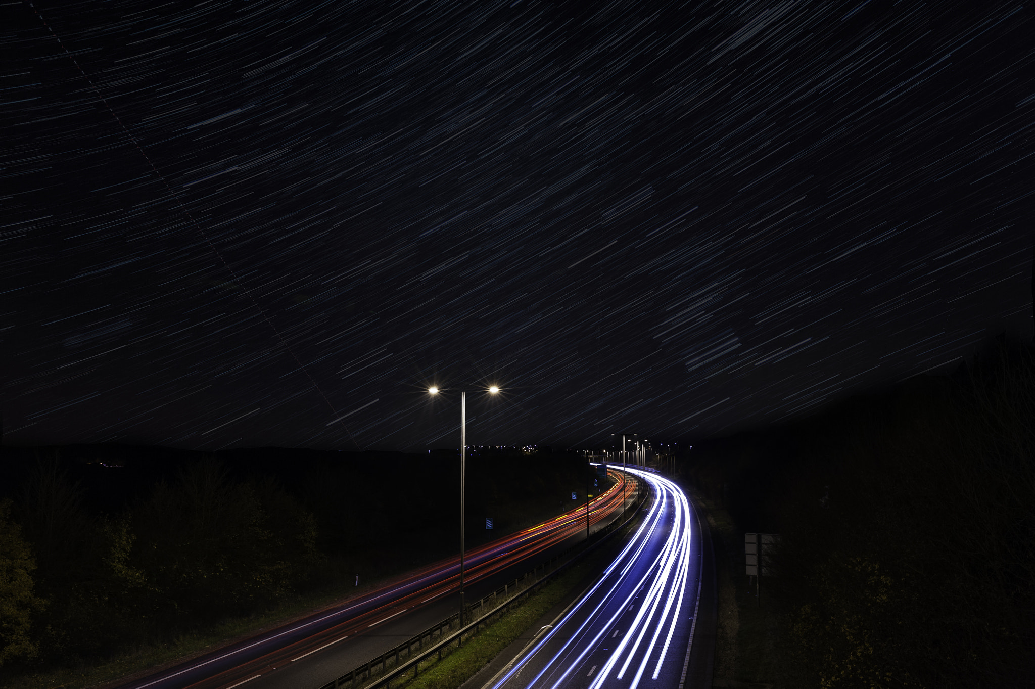 Nikon D3 + Sigma 35mm F1.4 DG HSM Art sample photo. Star/motorway light trails photography