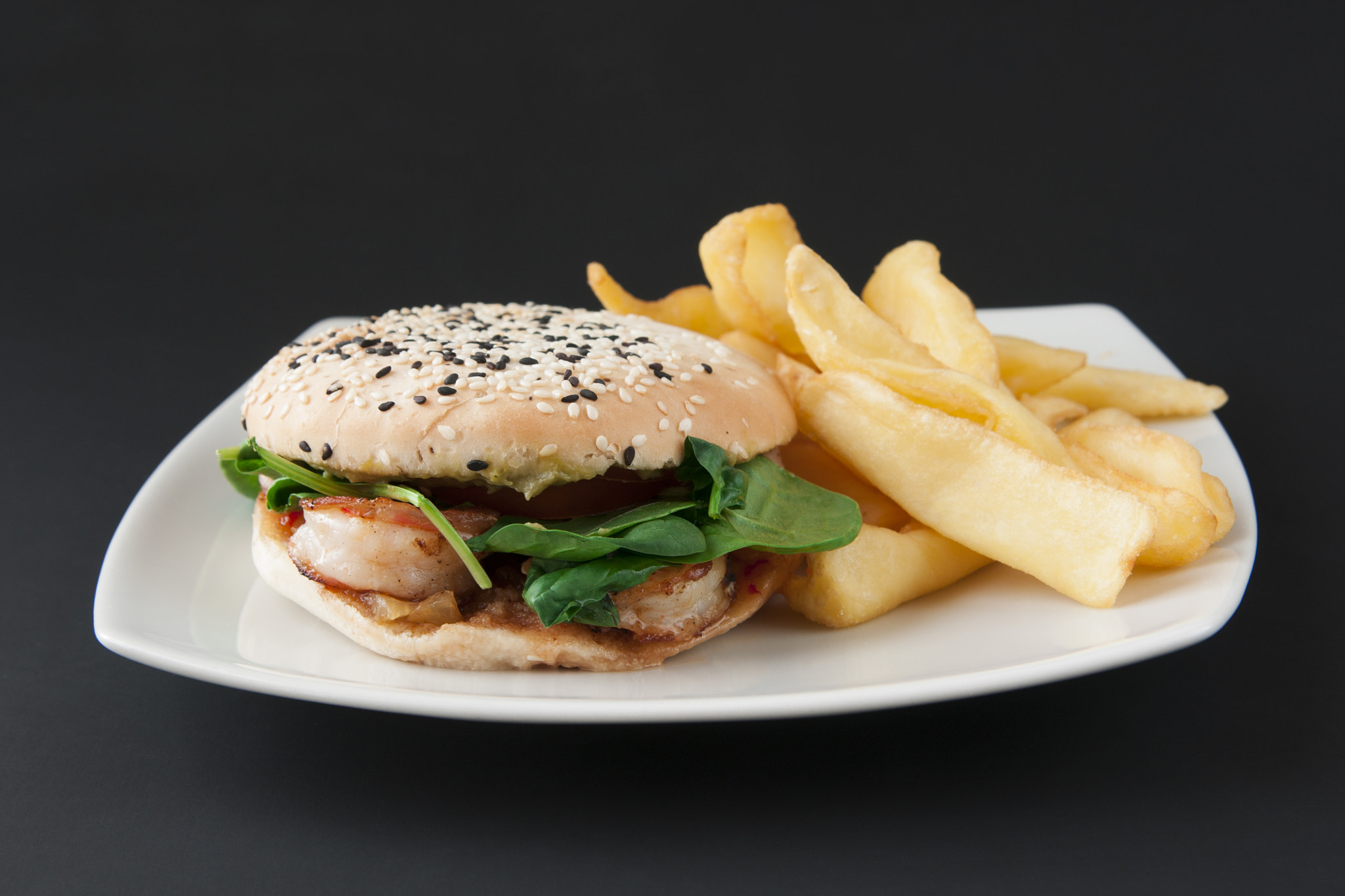 Sony Alpha DSLR-A700 sample photo. Burger with shrimp photography