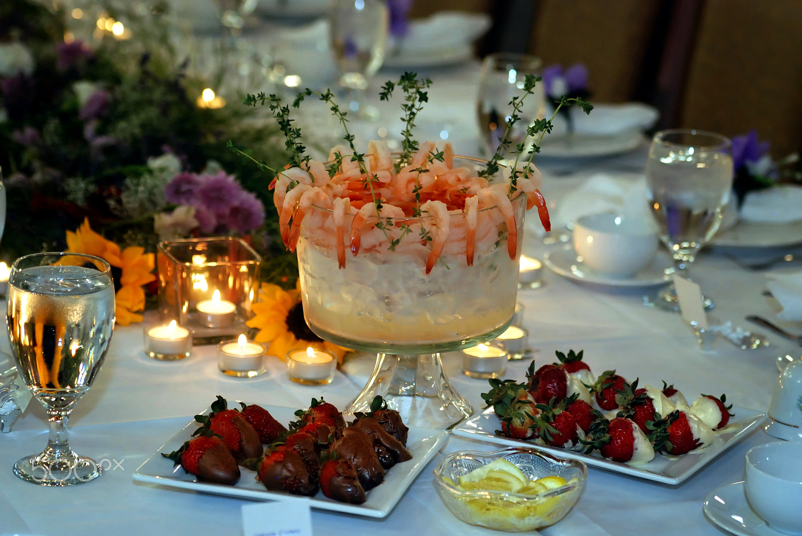 Nikon AF-S Nikkor 70-200mm F2.8G ED VR II sample photo. Shrimp cocktail and dessert photography
