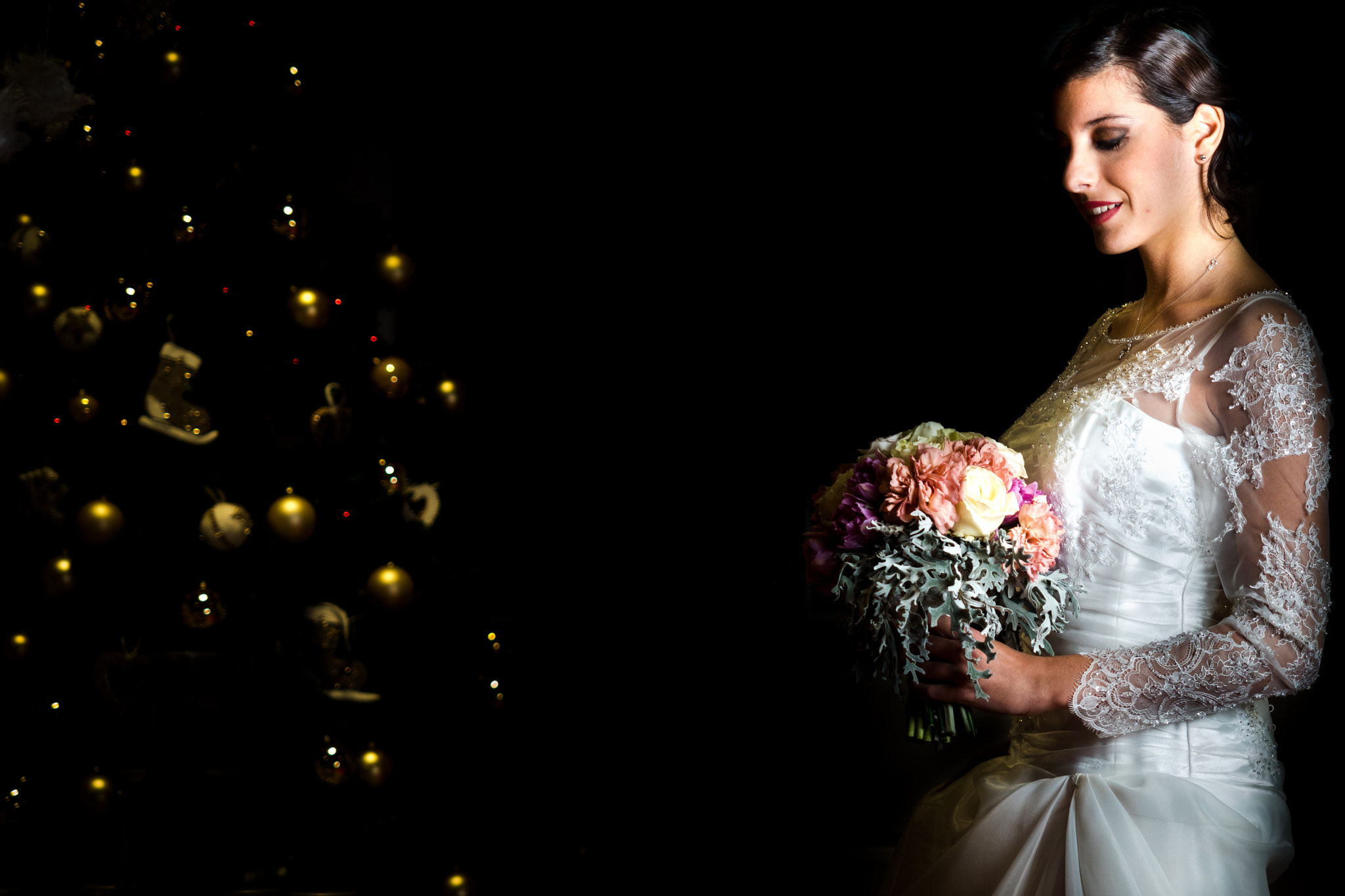 Olympus PEN-F sample photo. Christmas wedding photography