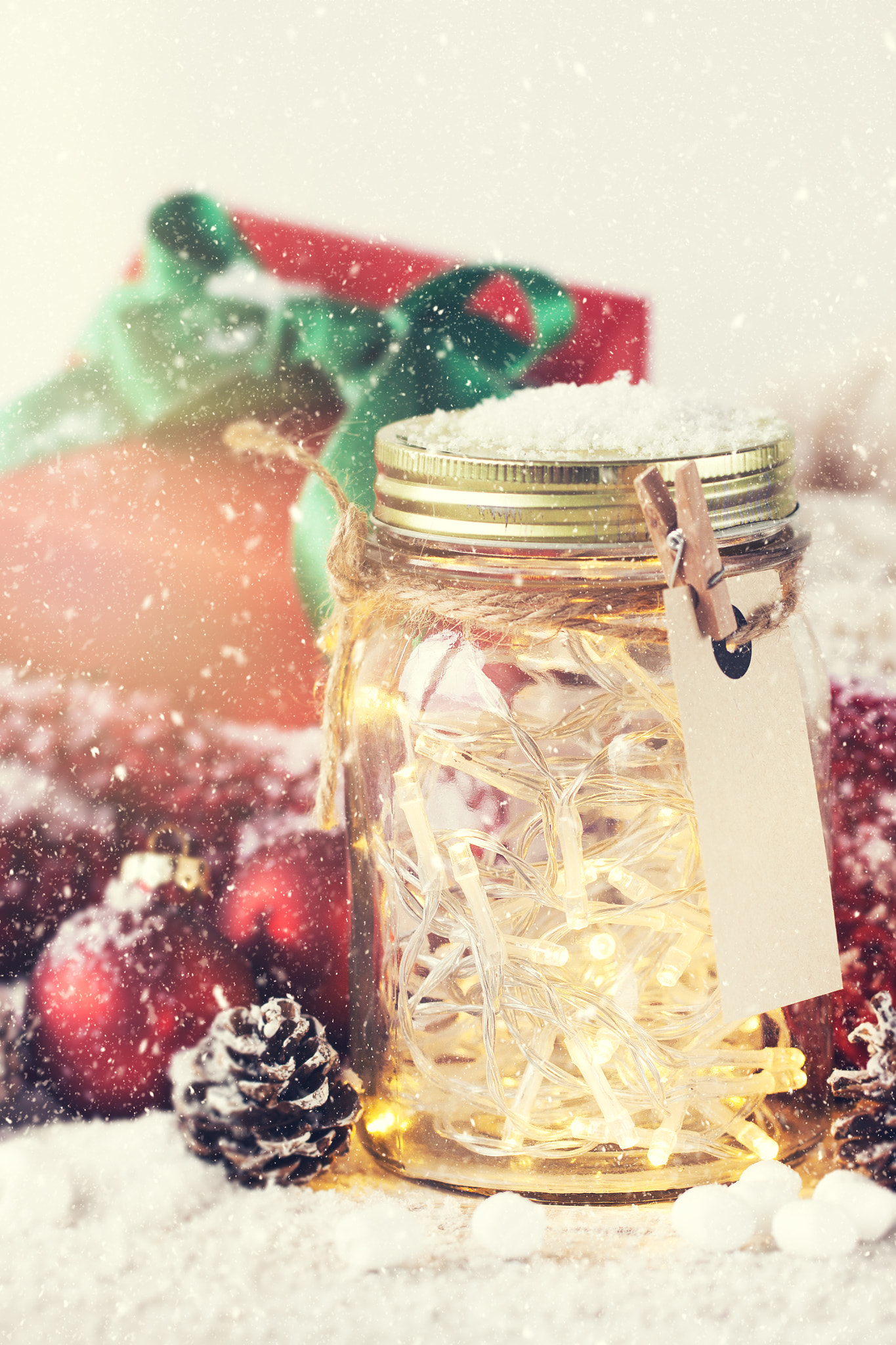 Canon EOS 50D sample photo. Fairy christmas holiday lights in a jar with christmas decoratio photography