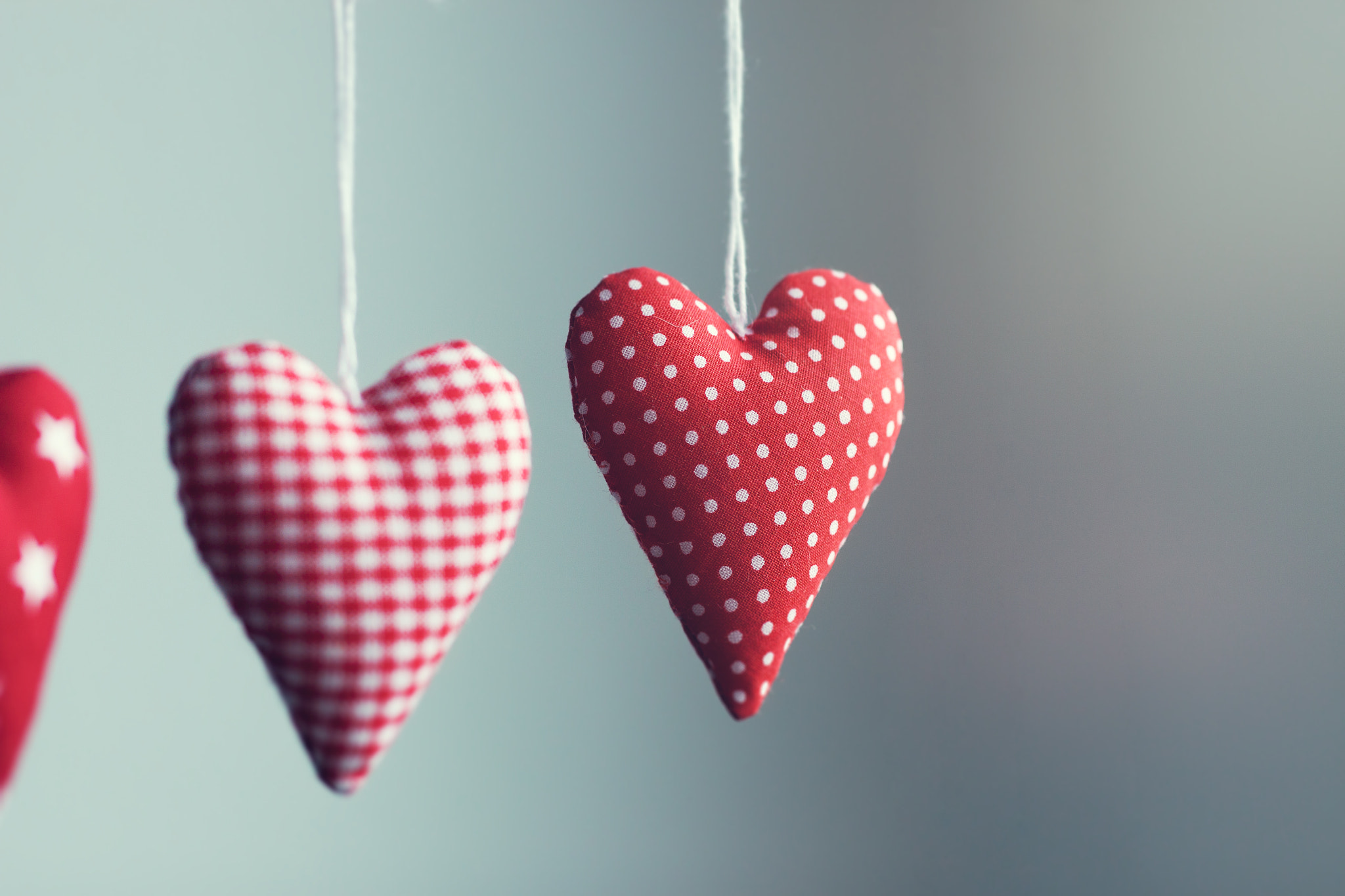 Canon EOS 50D sample photo. Beautiful red plush hearts hanging on rope with beautiful light photography
