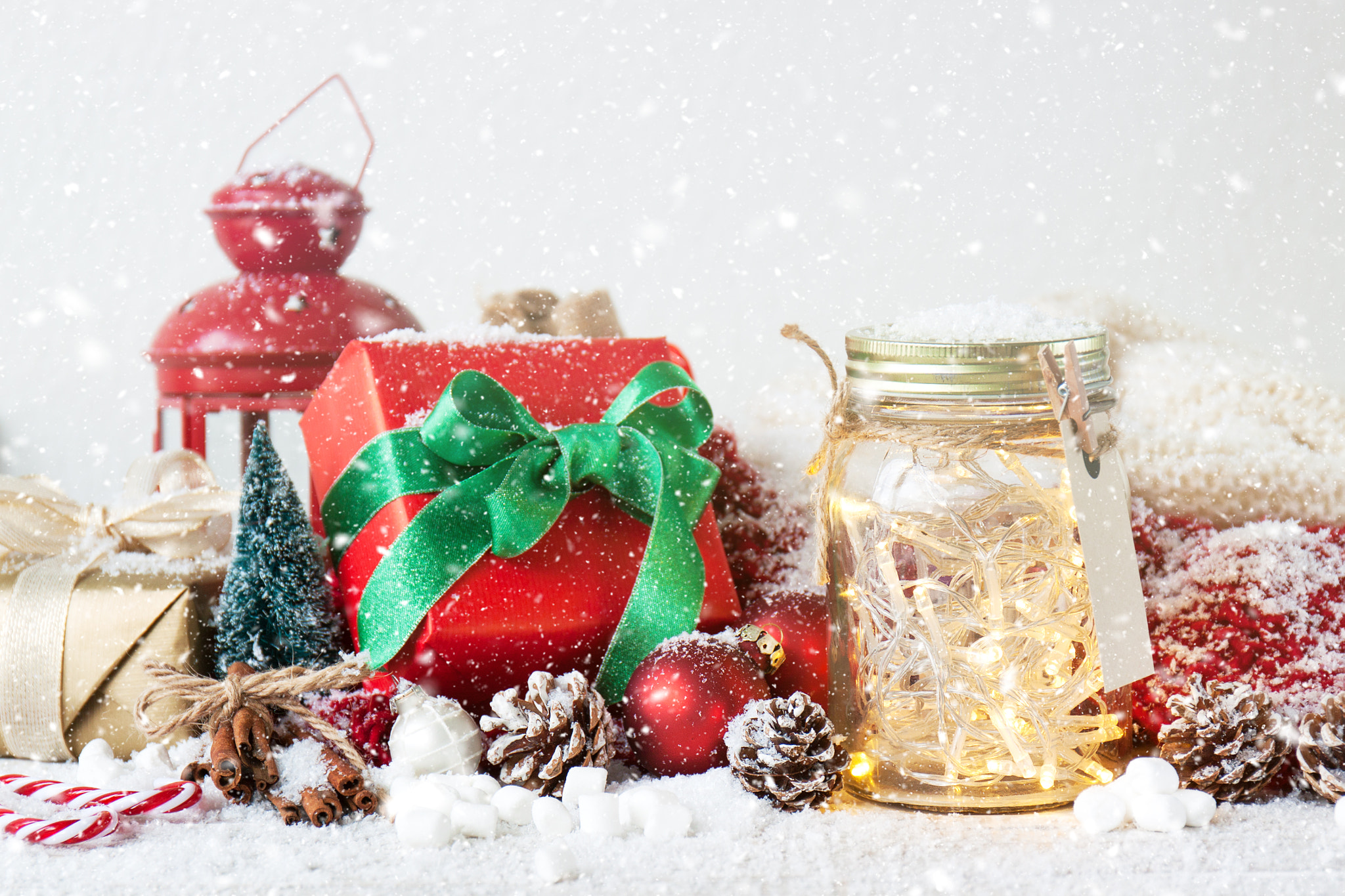 Canon EF 24-70mm F4L IS USM sample photo. Fairy christmas holiday lights in a jar with christmas decoratio photography