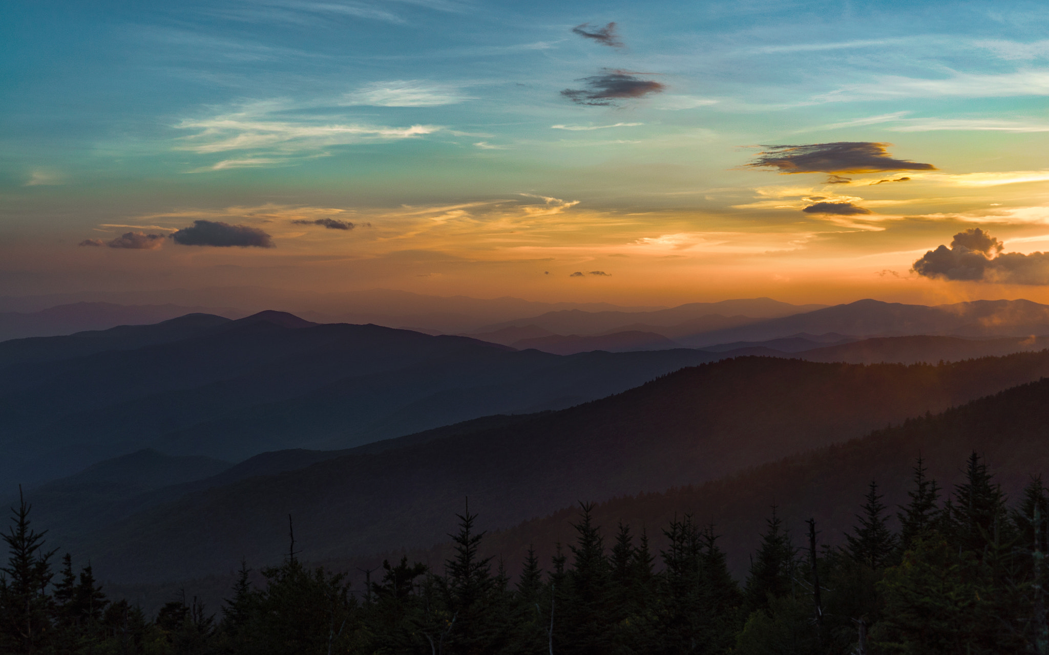 Sony a7S II + Sony Vario Tessar T* FE 24-70mm F4 ZA OSS sample photo. Sunset from clingman's dome @ great smoky mountains national park, tennessee photography