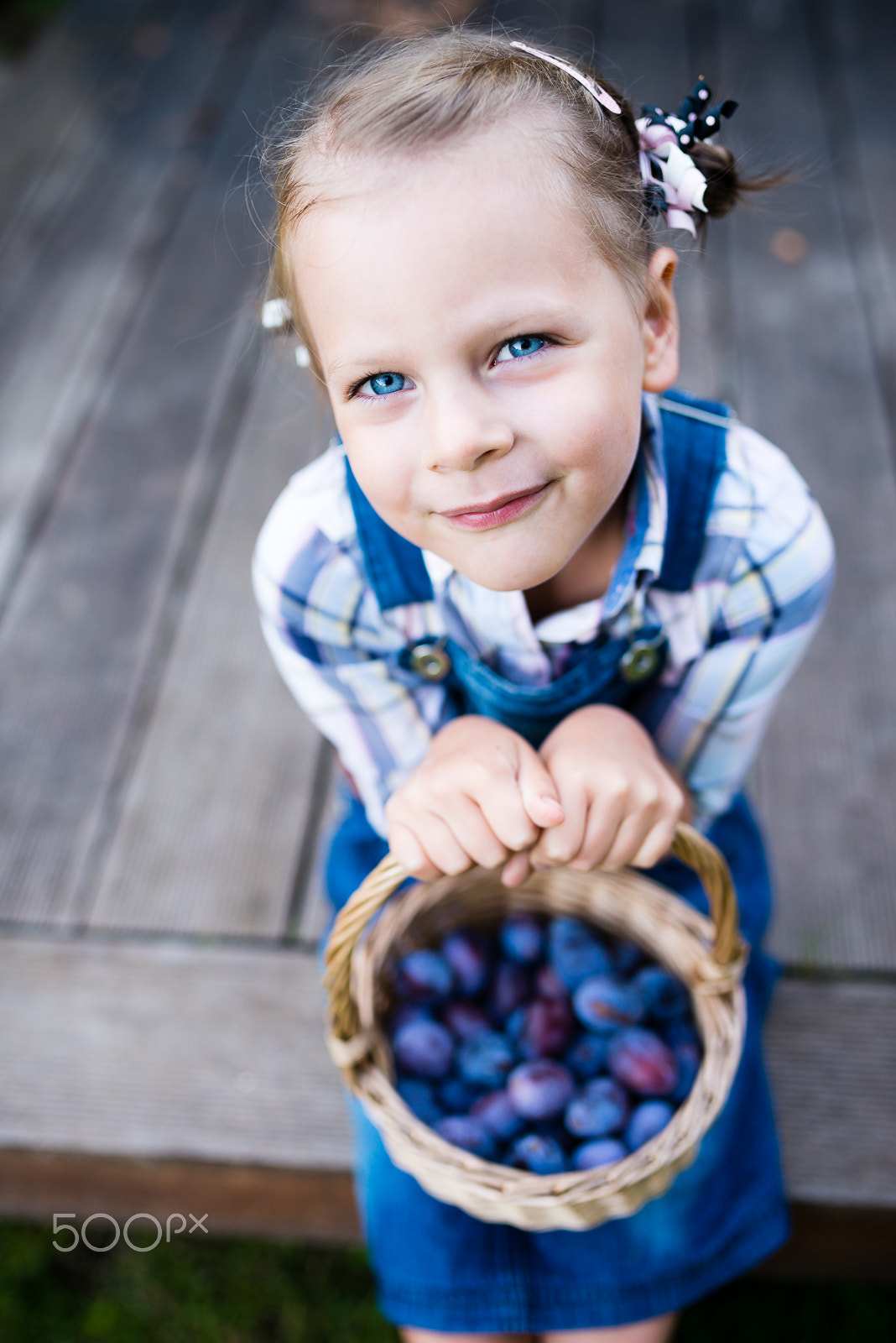 Nikon D800E + Sigma 35mm F1.4 DG HSM Art sample photo. Funny little child girl with basket full of plums photography