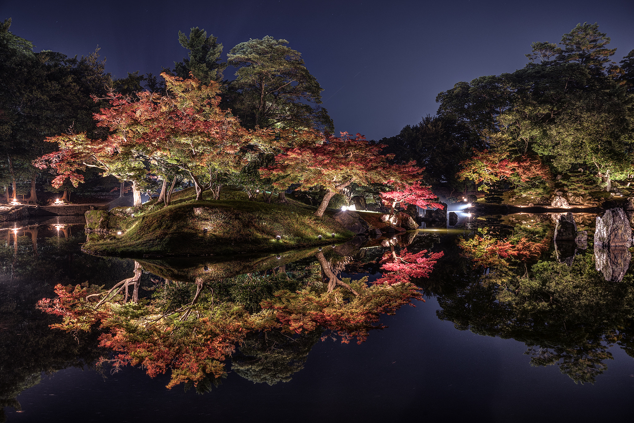 Sony a7R II sample photo. Autumn reflections at night photography