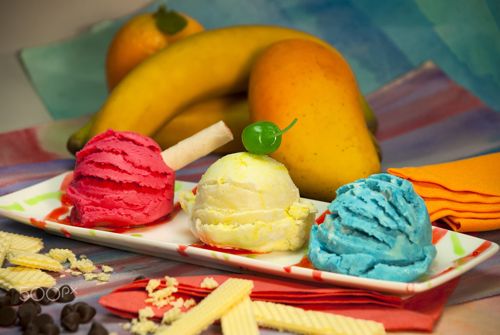 Nikon D200 sample photo. Mix color ice cream and tropical fruits photography