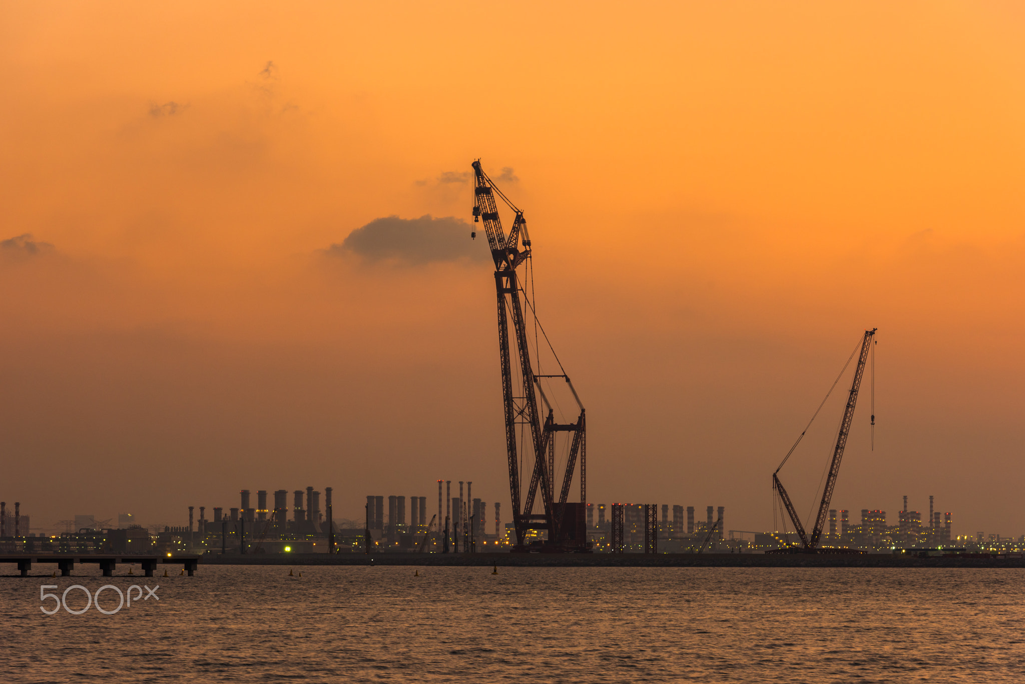 Sunset at the Dubai seaport, UAE