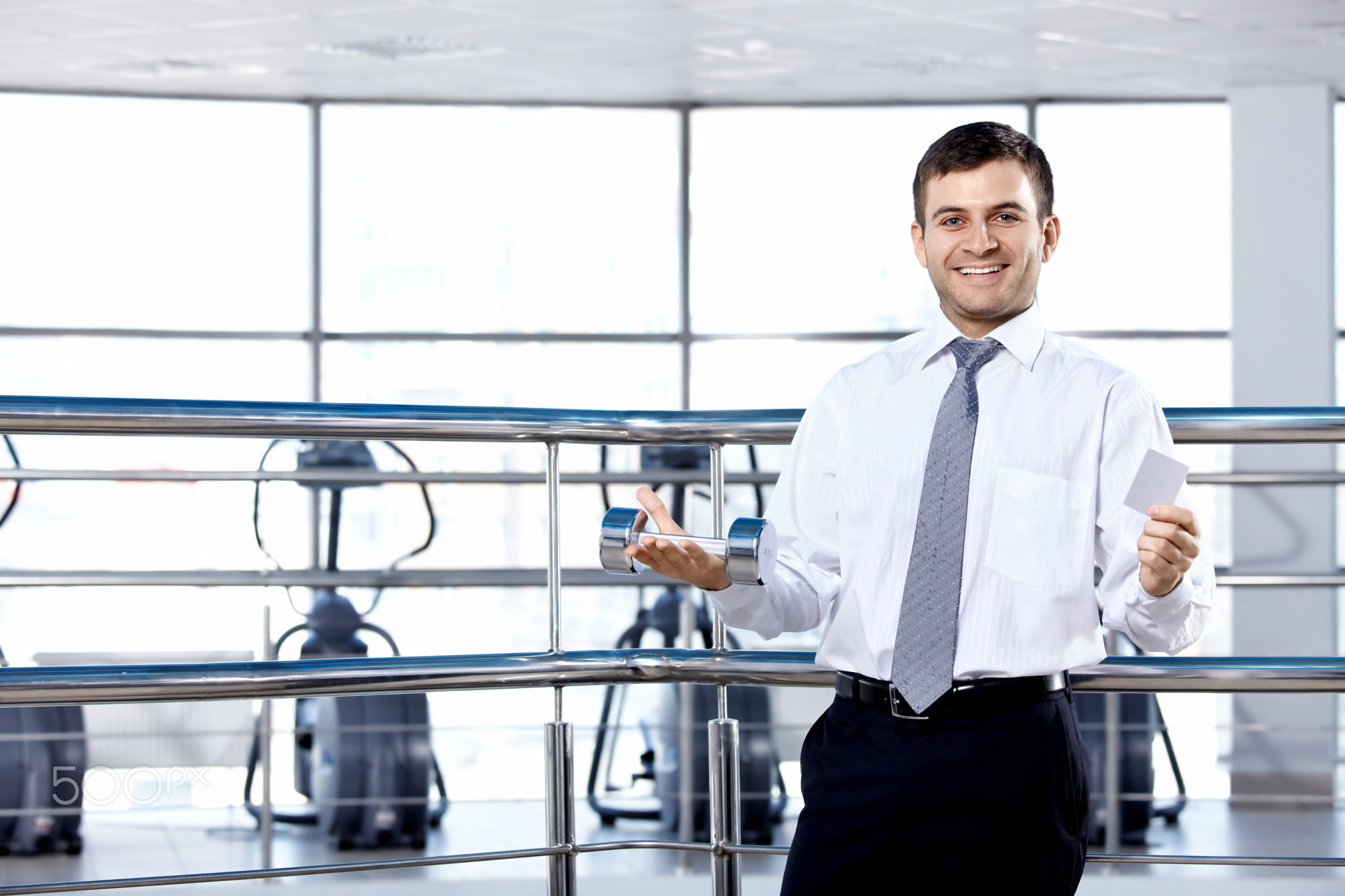 The businessman in sports hall