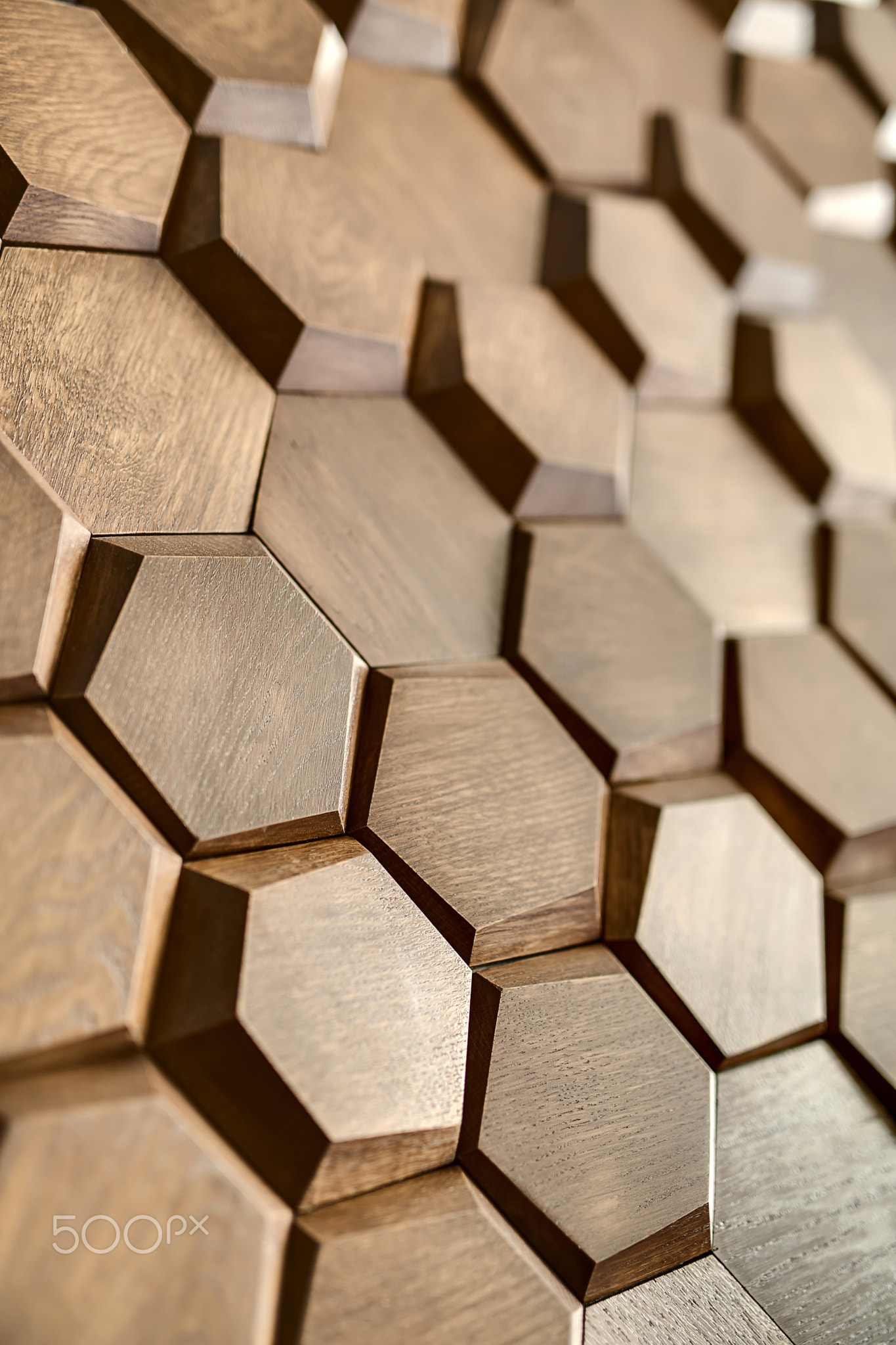 Wooden wall textured with hexagon