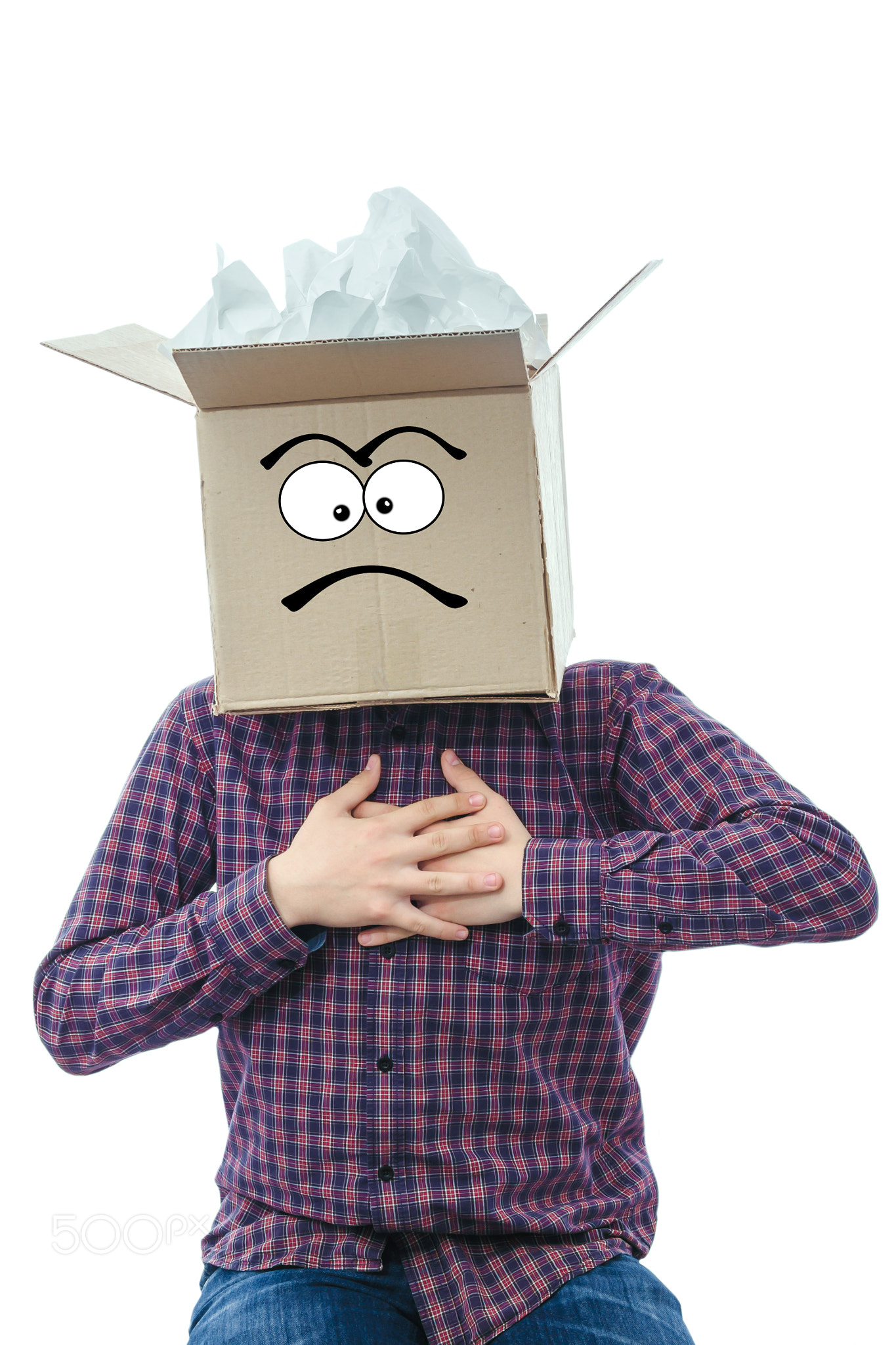 Man with smiling box over his head