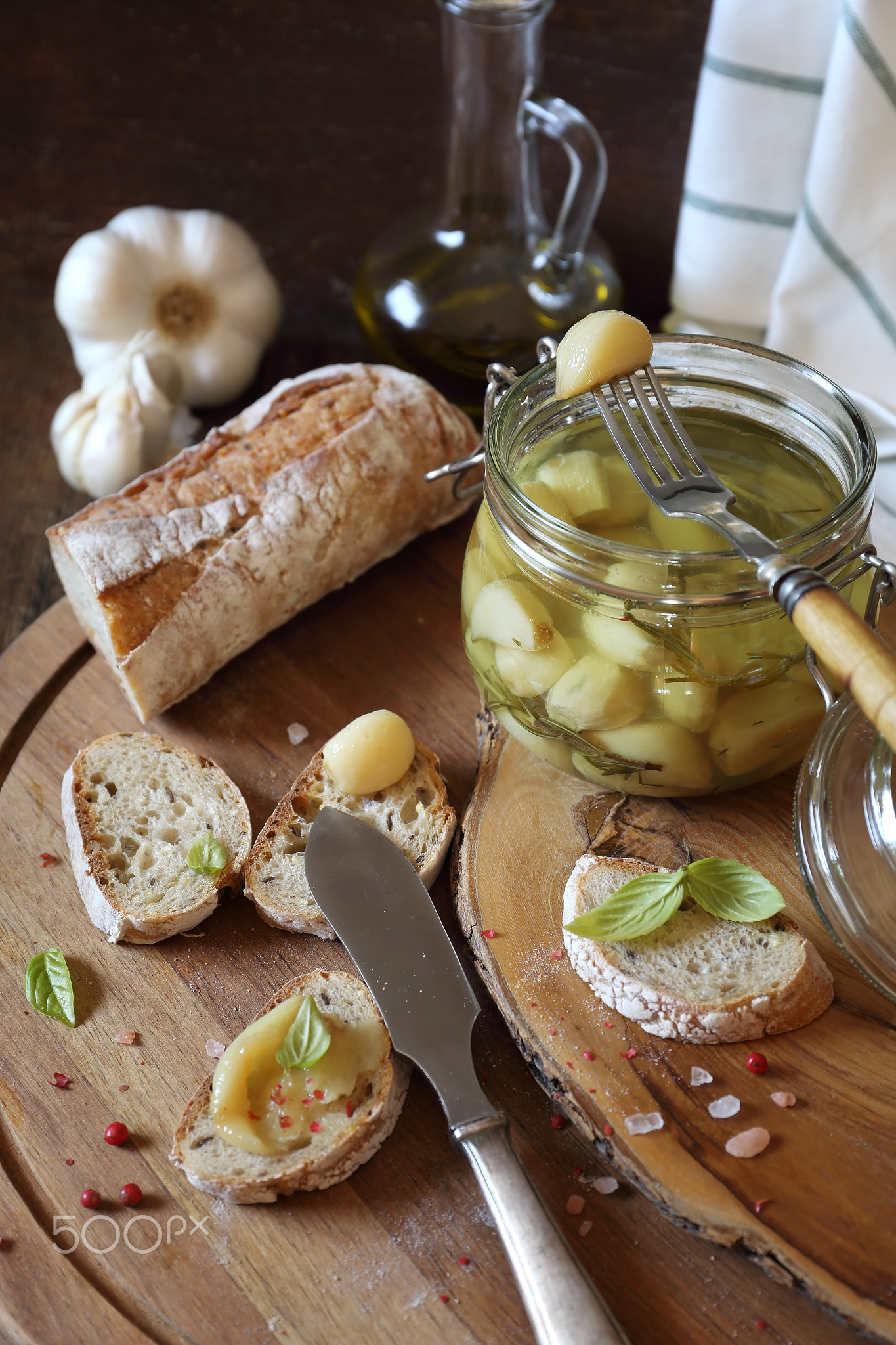 Garlic confit and franch topped bread