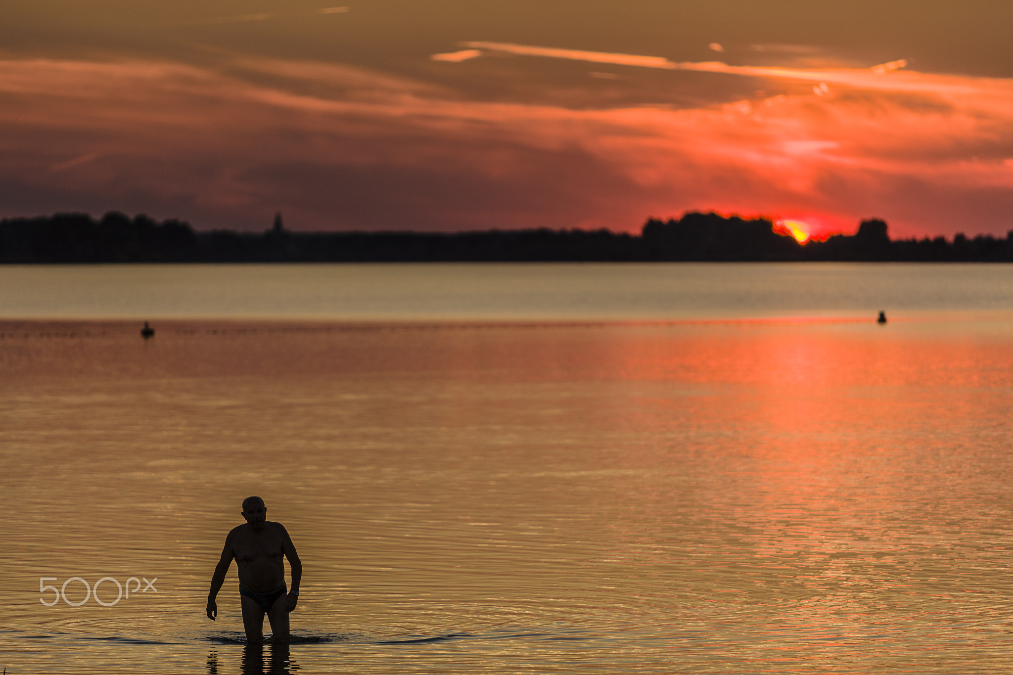 Schwimmer im Abendrot