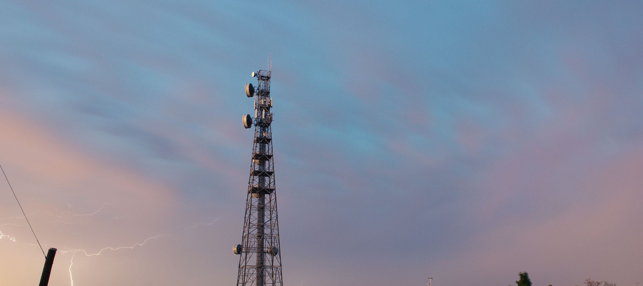 Radio tower in Queensland during a lightning storm.