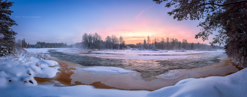 River Kiiminkijoki moonrise and sunset by Mikko Leinonen on 500px.com