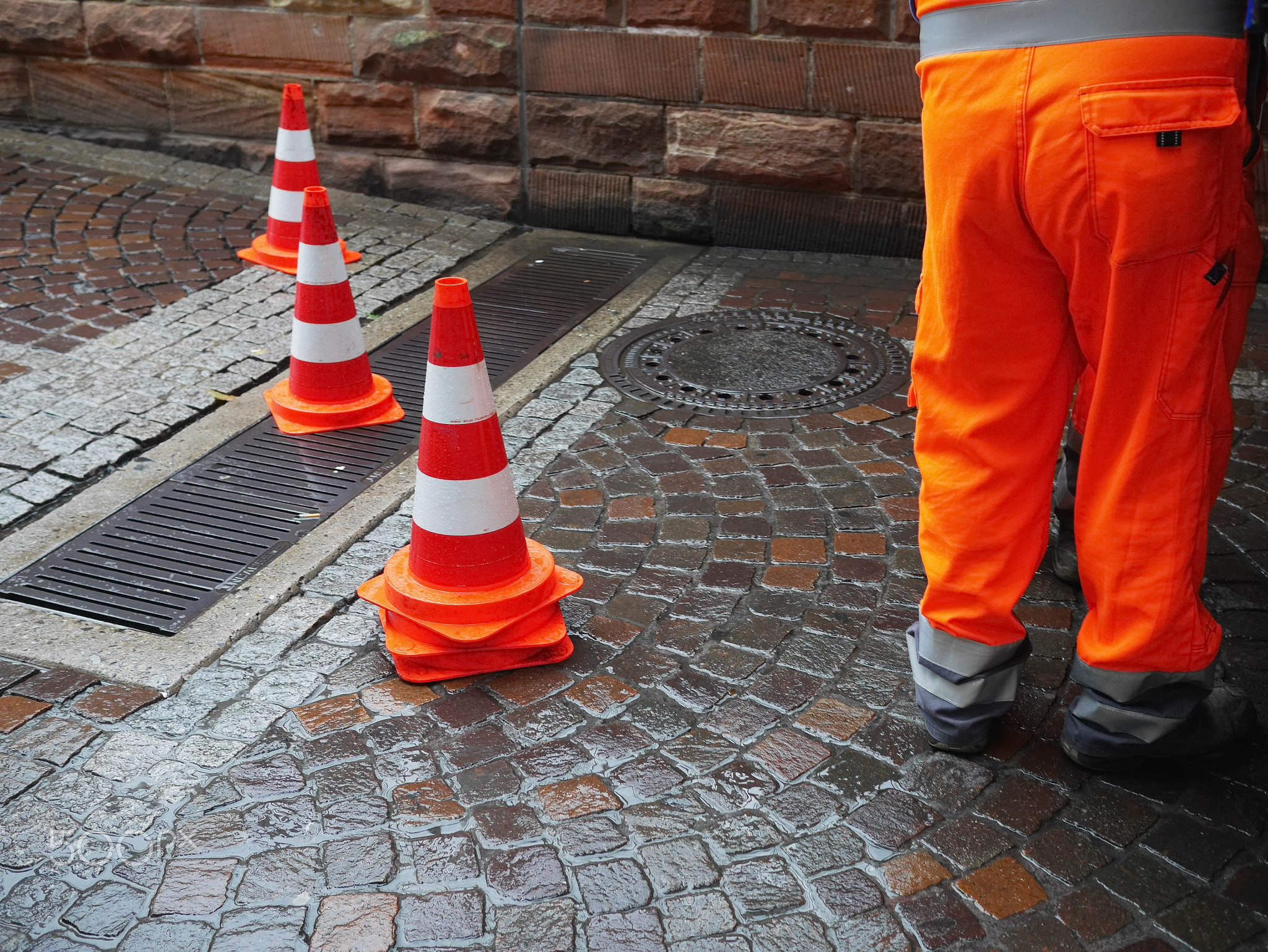street worker traffic cone
