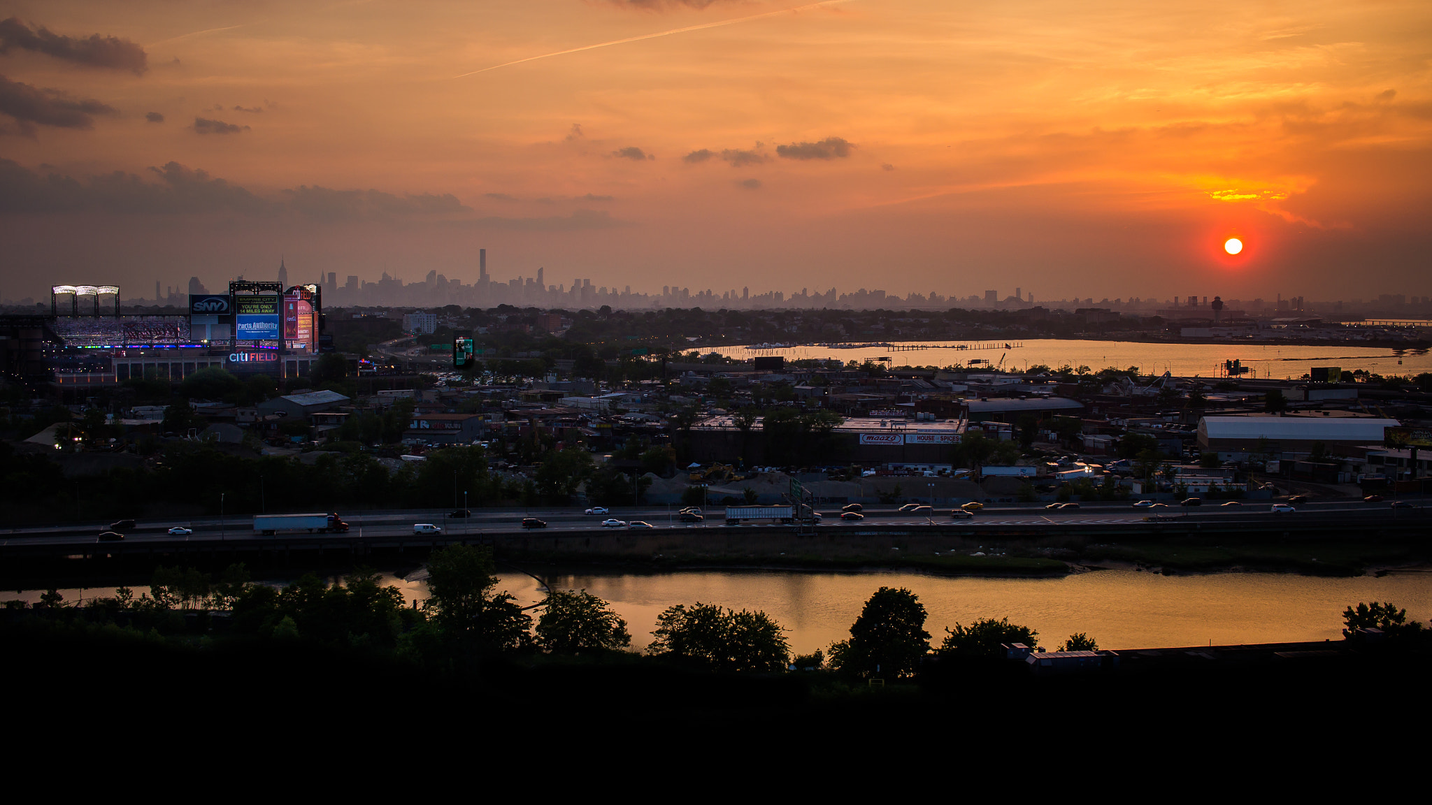 Manhattan skyline at sunset