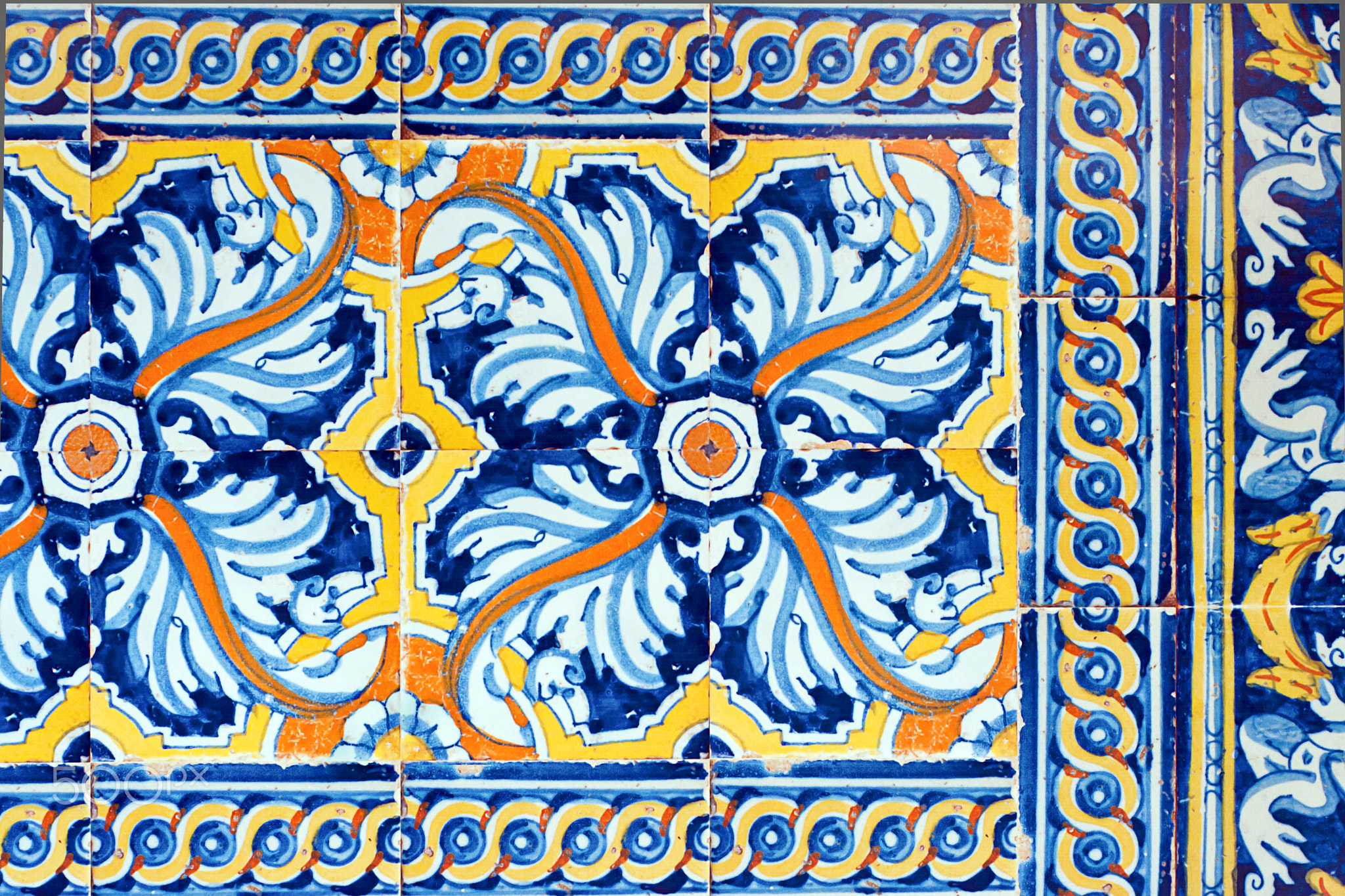 old spanish ceramic tiles wall decoration