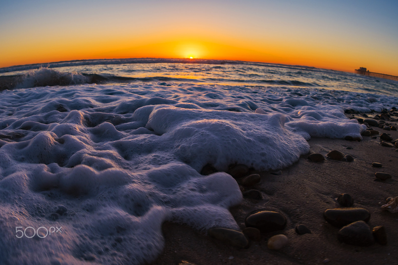 Nikon D500 + Sigma 15mm F2.8 EX DG Diagonal Fisheye sample photo. Low and wide on the beach at sunset in oceanside photography
