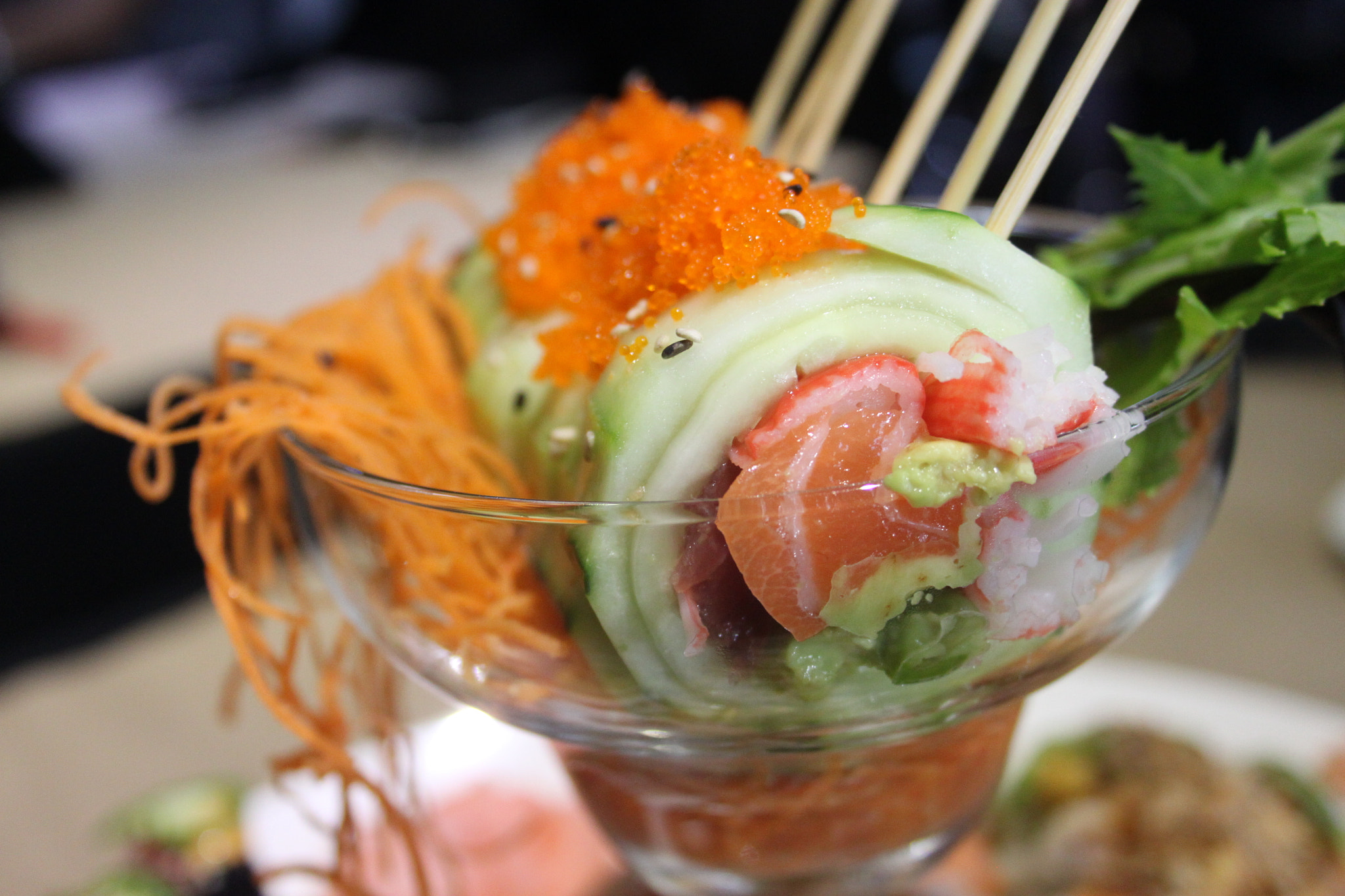 Canon EF-S 18-55mm F3.5-5.6 II sample photo. Sushi glass photography