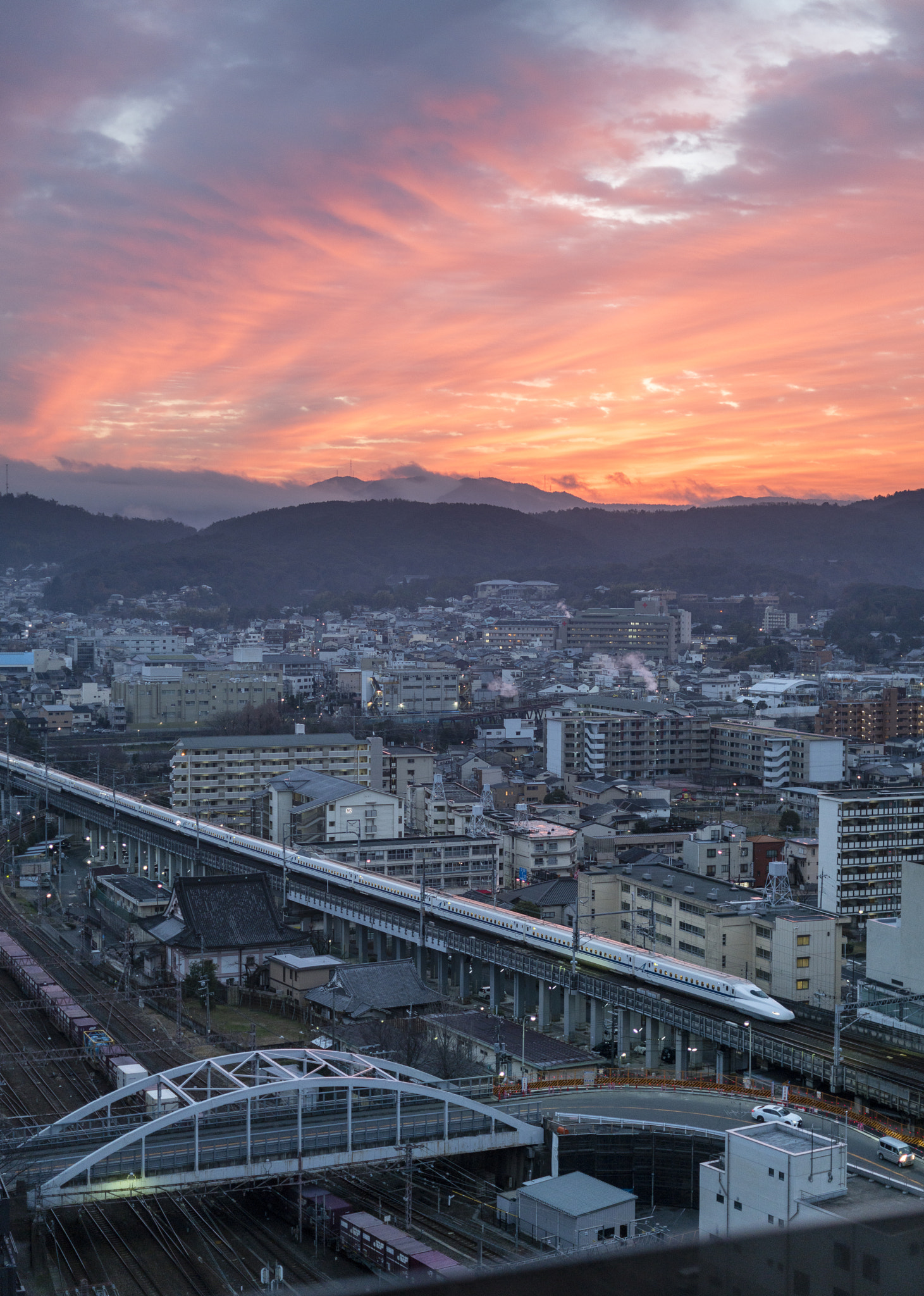E 50mm F2 sample photo. Kyoto station sunrise photography