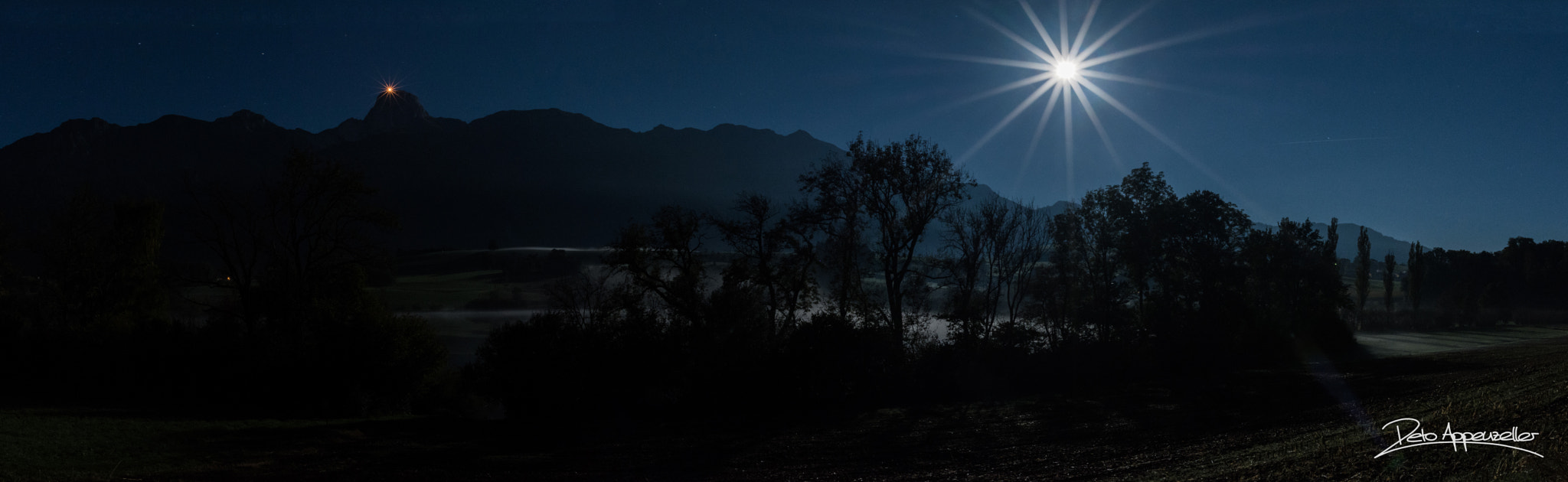Nikon AF-S Nikkor 20mm F1.8G ED sample photo. Full moon over misty uebeschisee photography