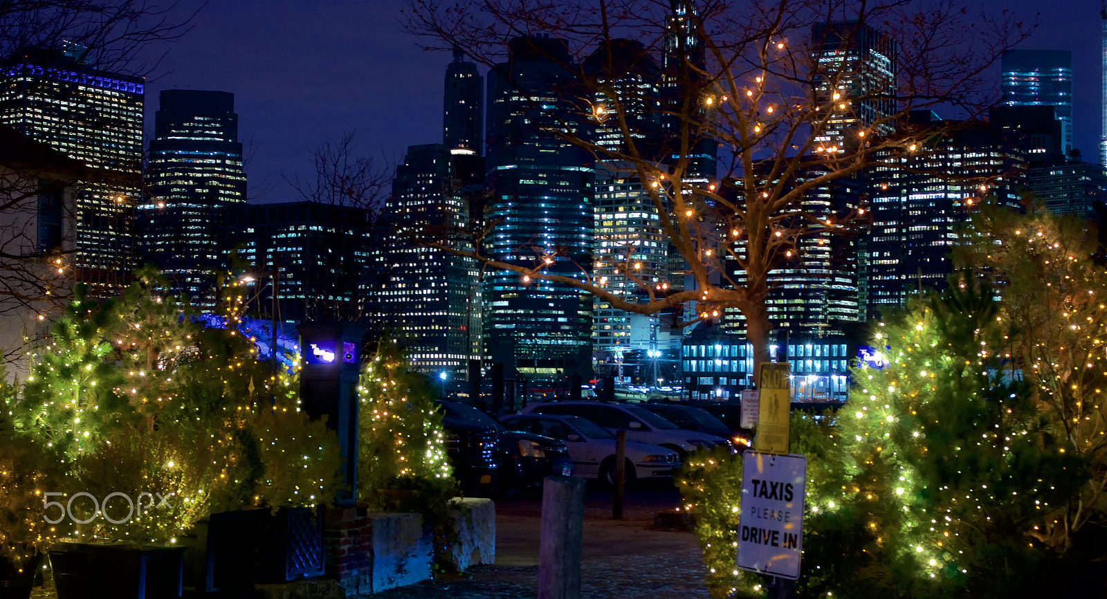 Pentax K-5 sample photo. Manhattan skyline & string-lights photography