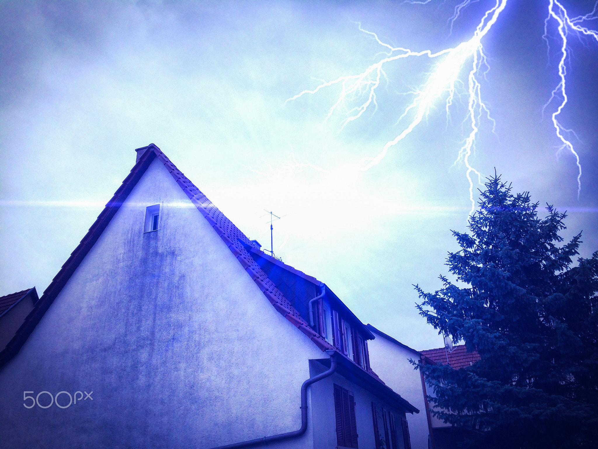 Lightning strike in a house