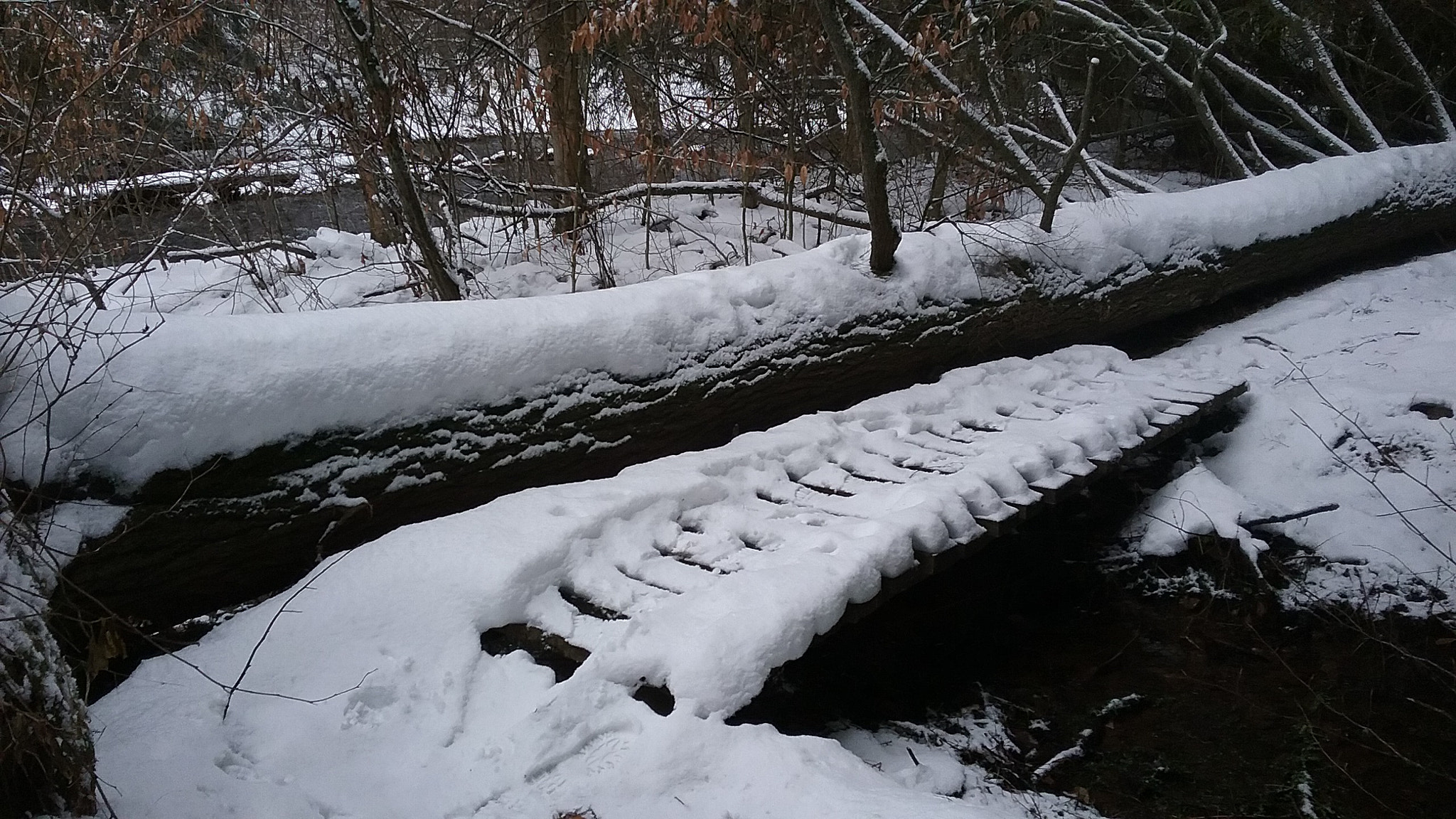Samsung Galaxy J3 sample photo. Snow covered foot bridge  photography