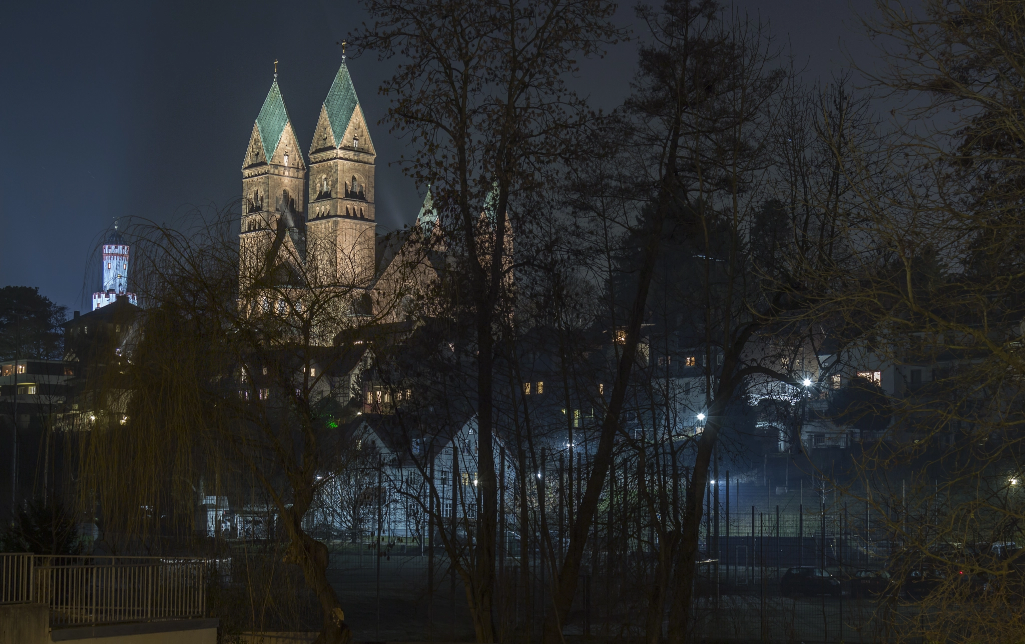 Canon EOS 700D (EOS Rebel T5i / EOS Kiss X7i) + Canon EF 24-105mm F4L IS USM sample photo. Bad homburg - kirche und schloßturm bei nacht photography