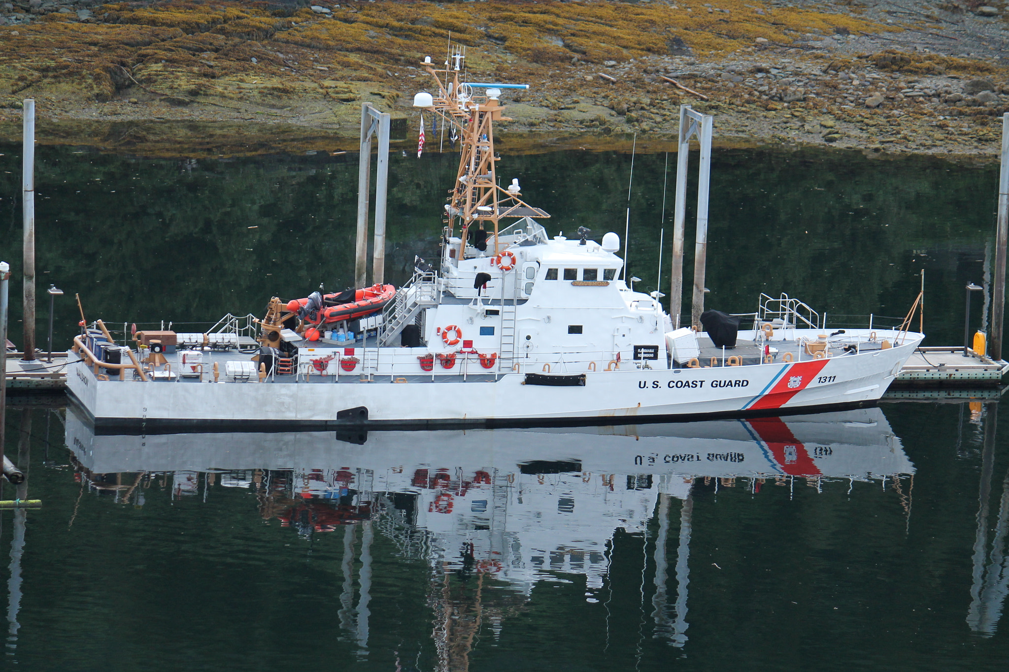 Canon EF-S 55-250mm F4-5.6 IS sample photo. Coast guard reflection photography