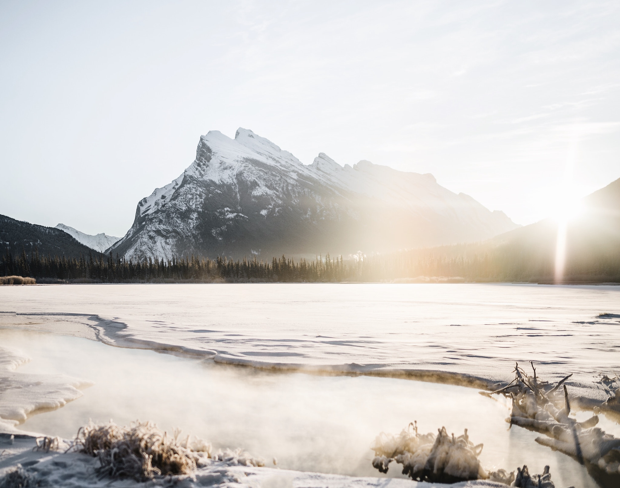 Nikon D4 + Sigma 35mm F1.4 DG HSM Art sample photo. -25°f sunrise. mt rundle. banff. alberta. photography