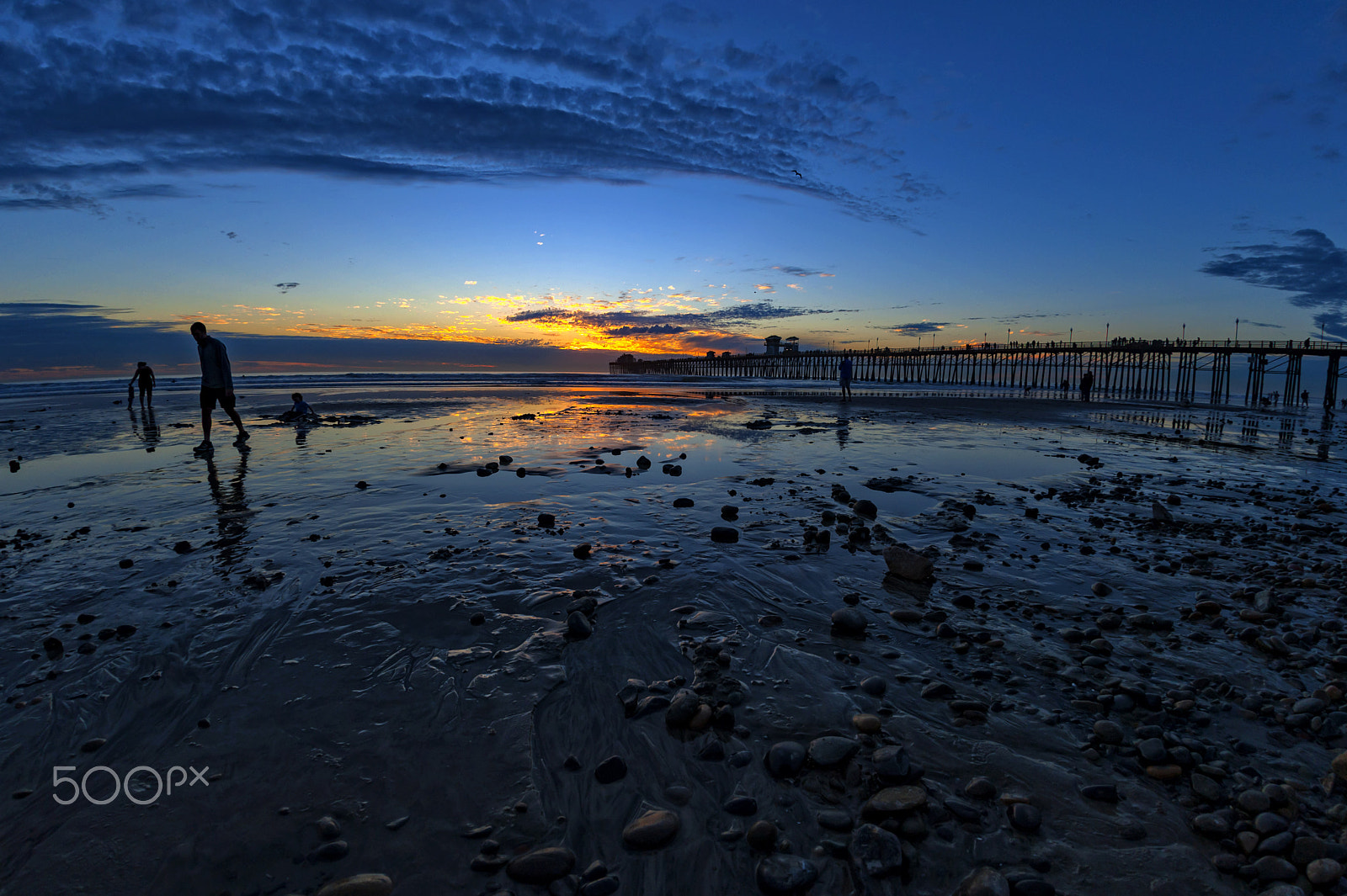 Nikon D700 + Sigma 15mm F2.8 EX DG Diagonal Fisheye sample photo. Twilight at low tide in oceanside photography