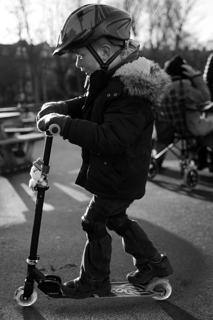 Canon EOS 80D sample photo. Boy riding scooter photography