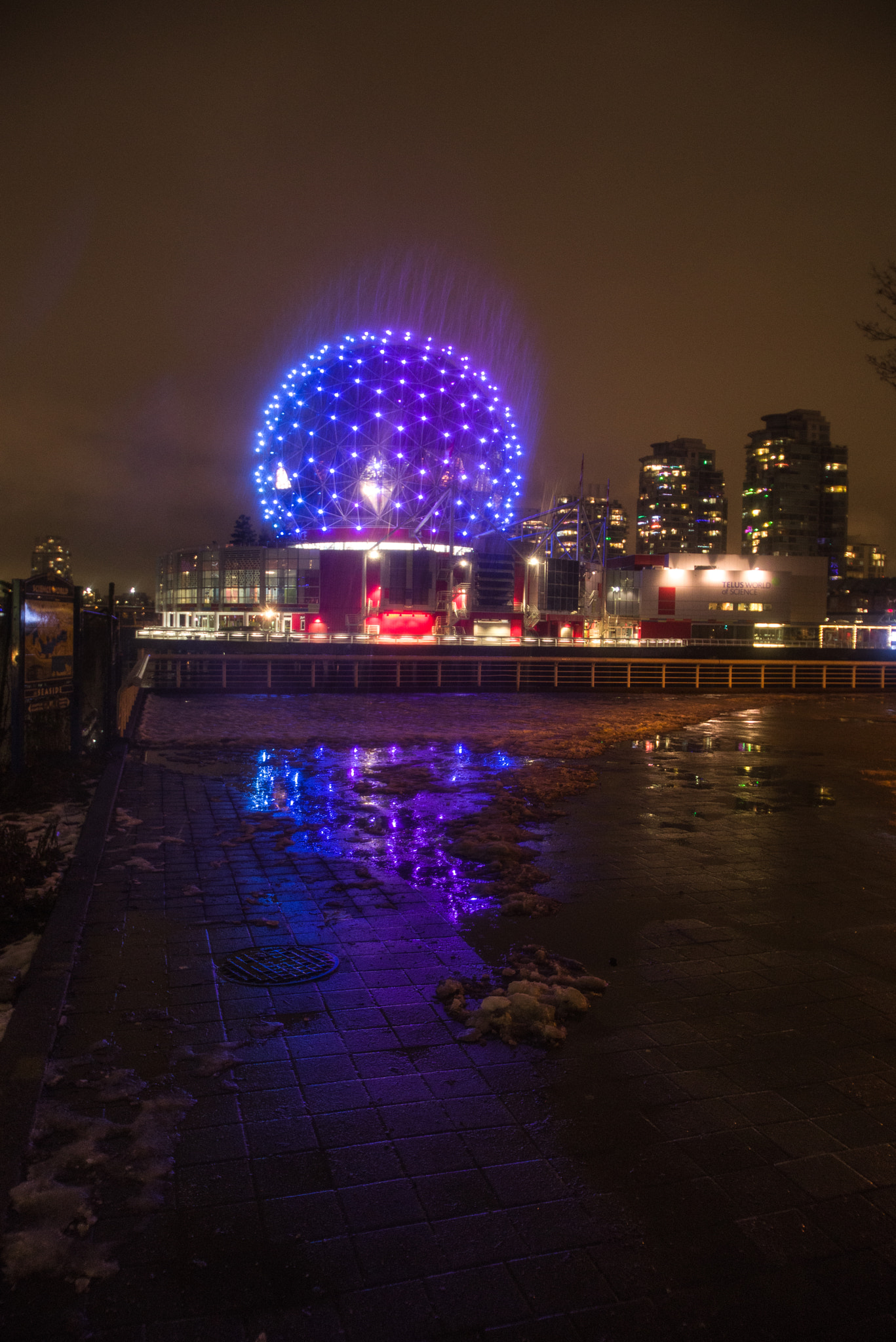 Pentax K-1 sample photo. Sphere under the rain science world vancouver photography