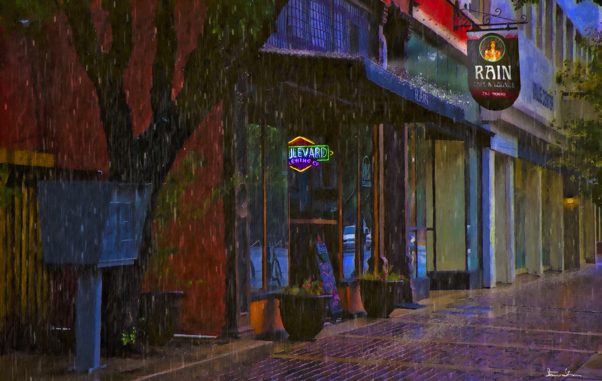 Canon EOS 50D sample photo. Rain lounge wichita ks... dark version with sign photography