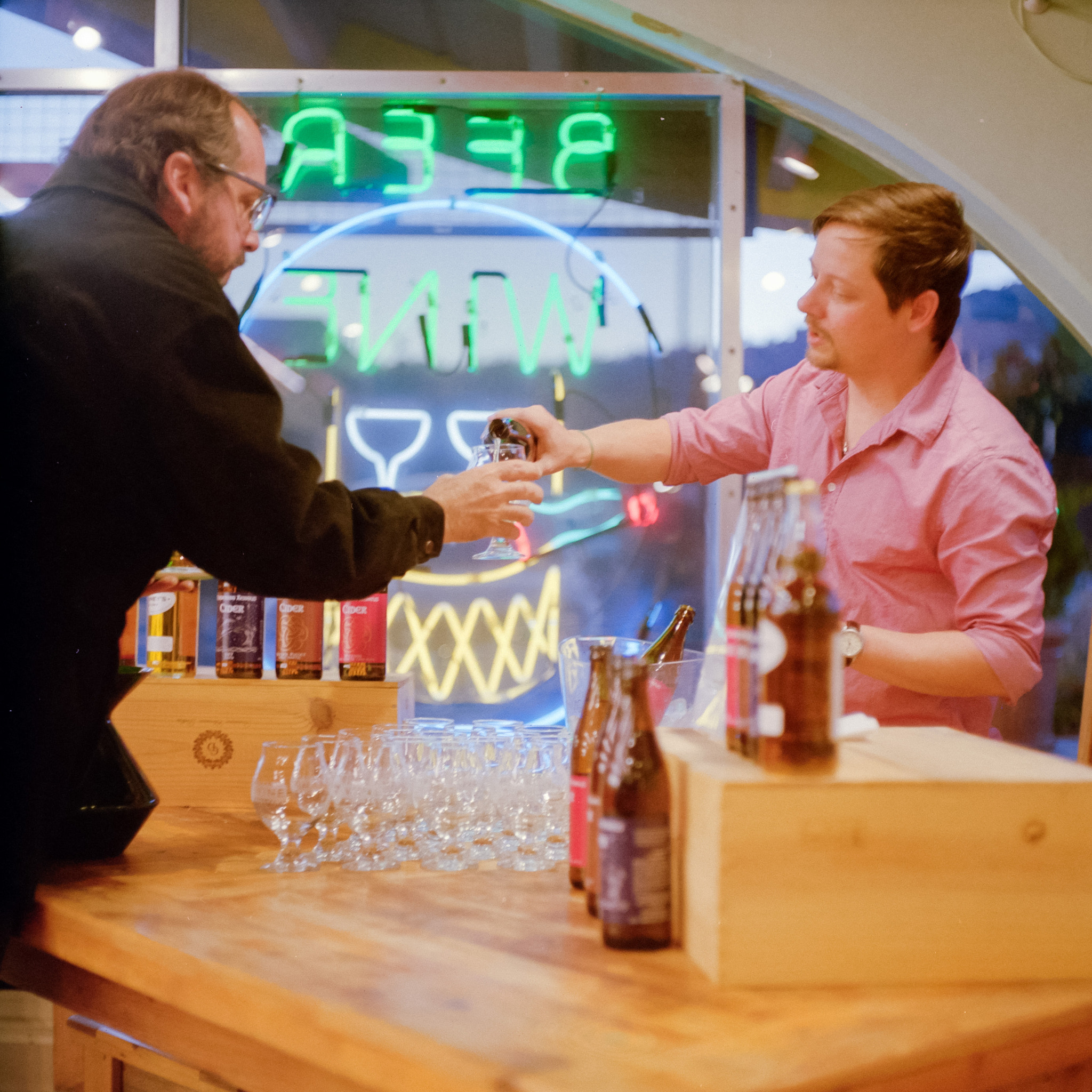 Mamiya C220 sample photo. Cider tasting photography