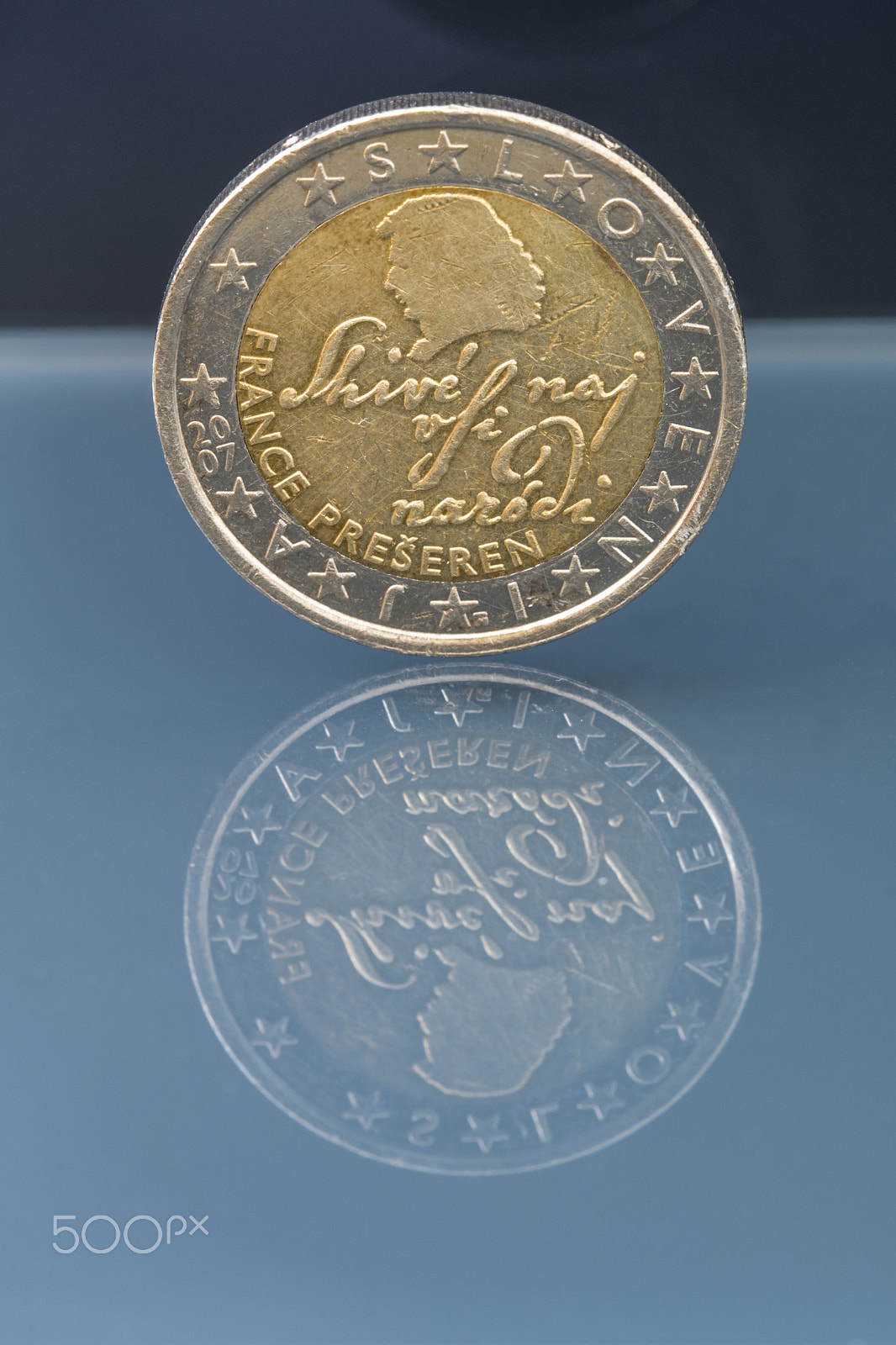 Sigma 105mm F2.8 EX DG OS HSM sample photo. 2 eur coin, slovenia, depicting famous poet france preseren photography