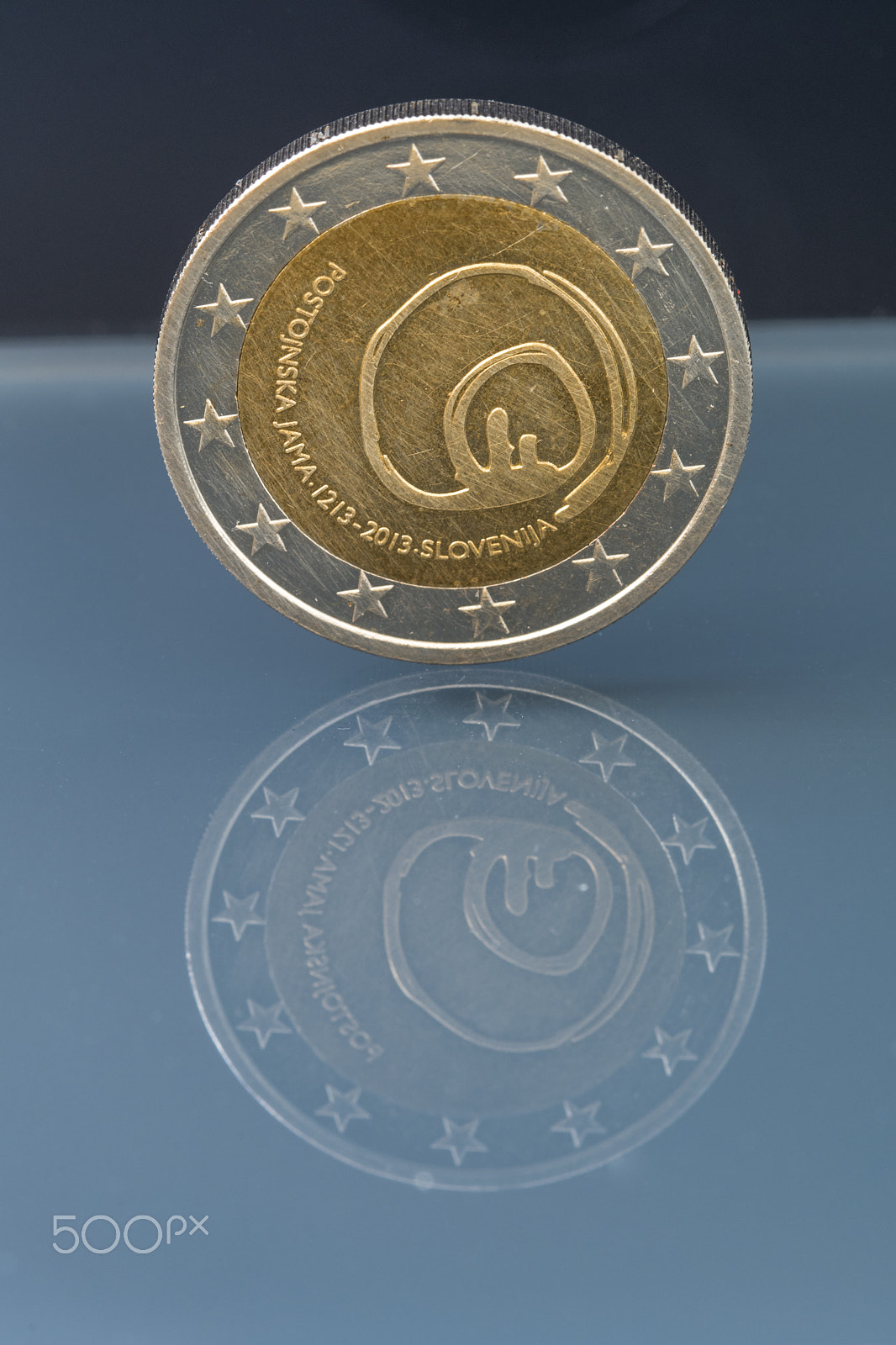 Sigma 105mm F2.8 EX DG OS HSM sample photo. Commemorative 2 eur coin 800th anniversary of postojna cave, slo photography