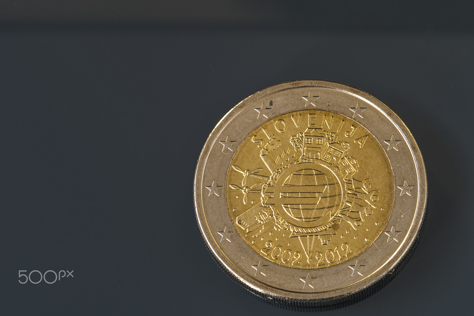 Sigma 105mm F2.8 EX DG OS HSM sample photo. Commemorative 2 eur coin 10 years of euro currency photography