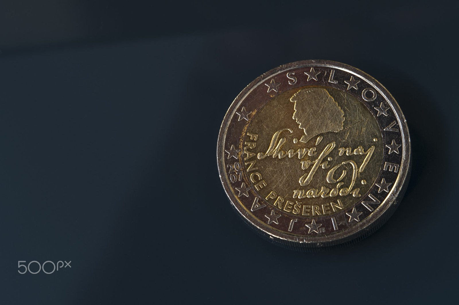 Sigma 105mm F2.8 EX DG OS HSM sample photo. 2 eur coin, slovenia, depicting famous poet france preseren photography
