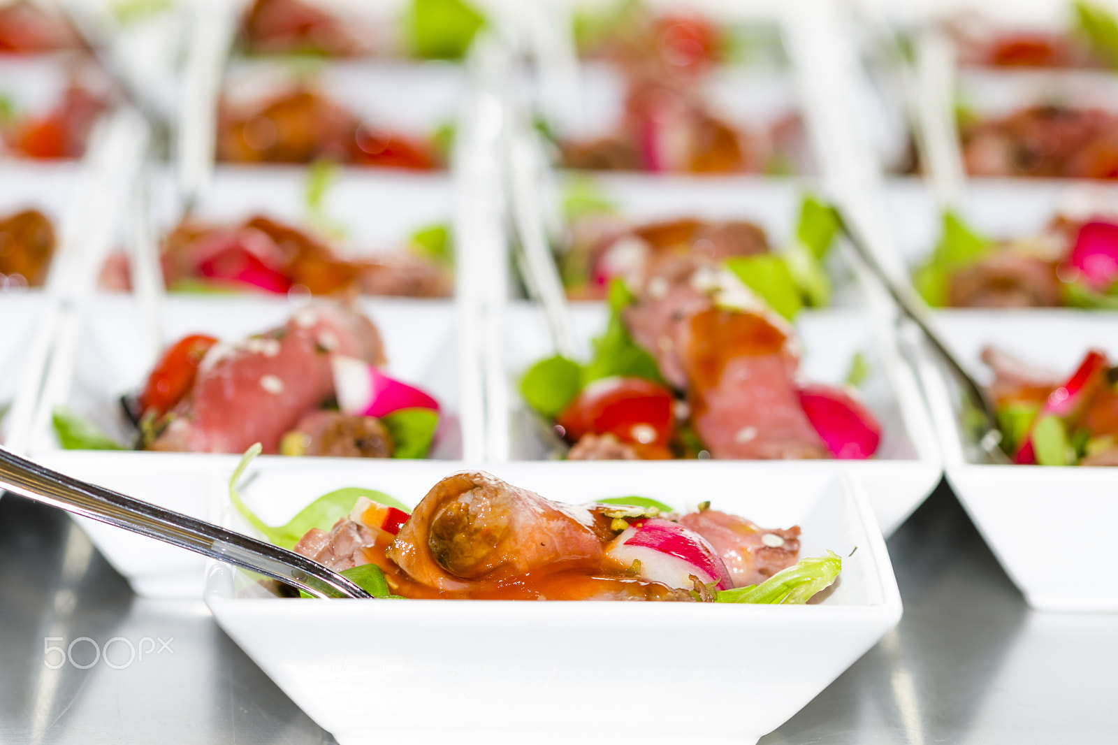 Sigma 105mm F2.8 EX DG OS HSM sample photo. Colorful mini snacks, appetizers in white cups. healthy diet or photography
